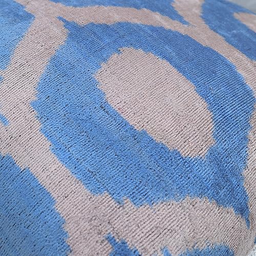 Miniatura 4 de CANVELLO Almohada decorativa hecha a mano azul con relleno de plumón funda de cojín cuadrada de seda de terciopelo suave para sala de estar sofá y