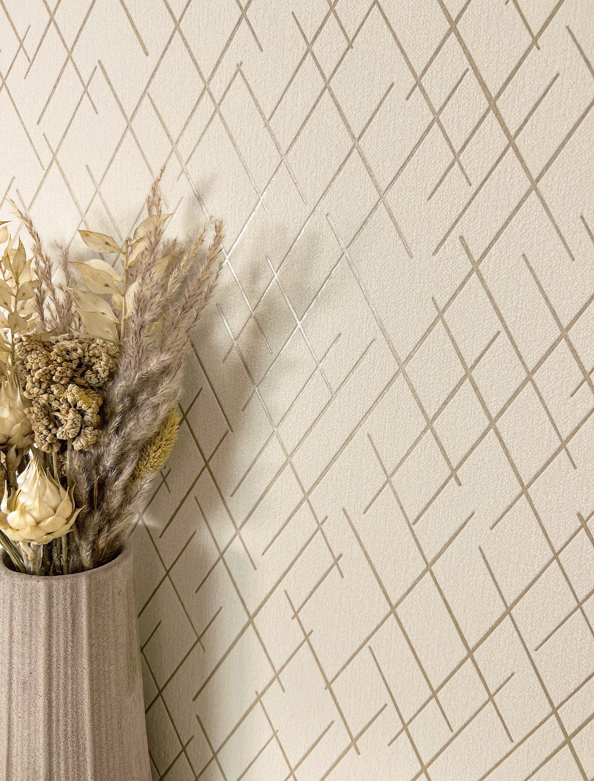Newroom Vliestapete Beige Linien geometrisch Muster Tapete Wohnzimmer