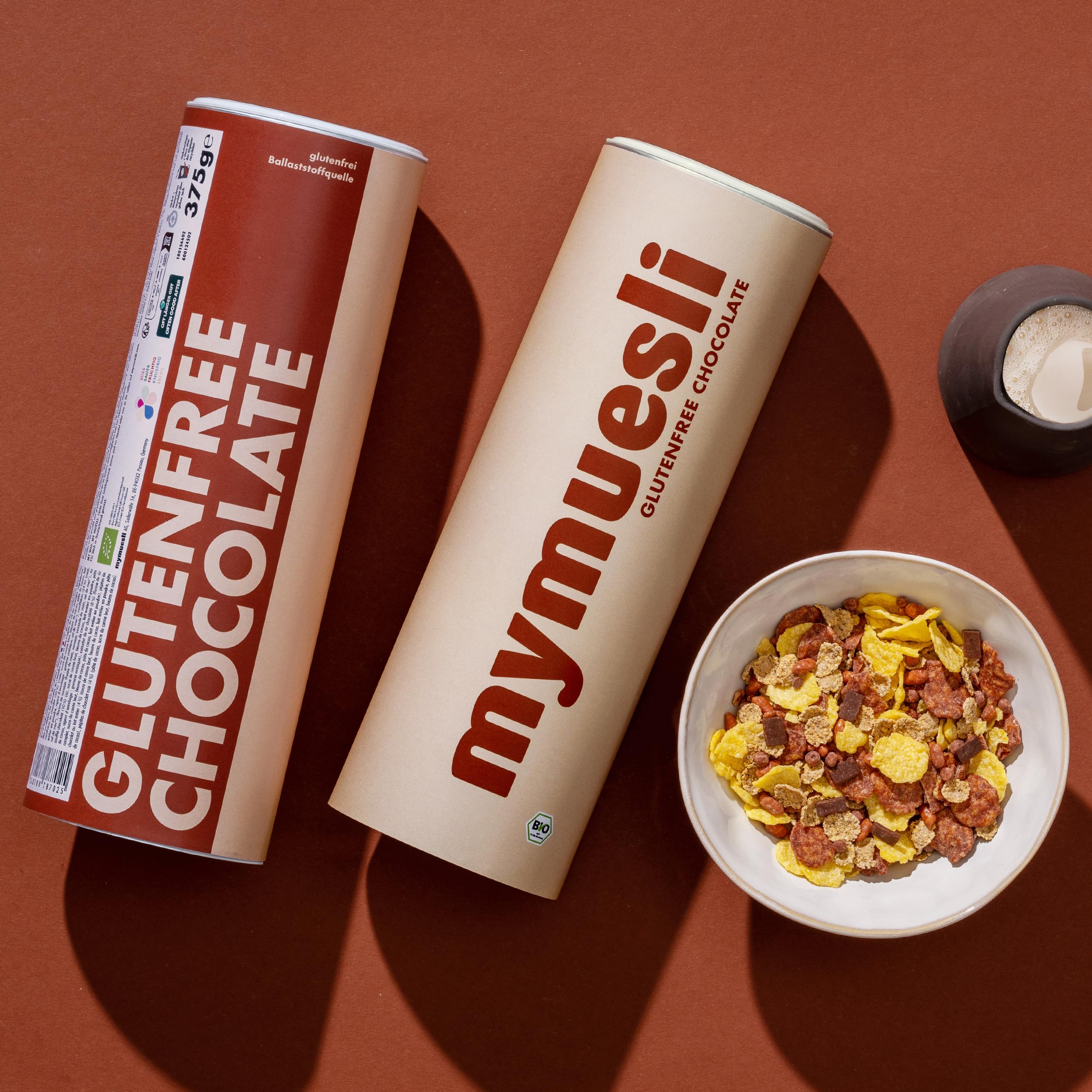 mymuesli Muesli BIO sans gluten (2x 375g) - 1x Muesli aux baies fruité & 1x Muesli au chocolat avec 5 ingrédients chocolatés - 100% sans gluten - Pour les personnes intolérantes au gluten