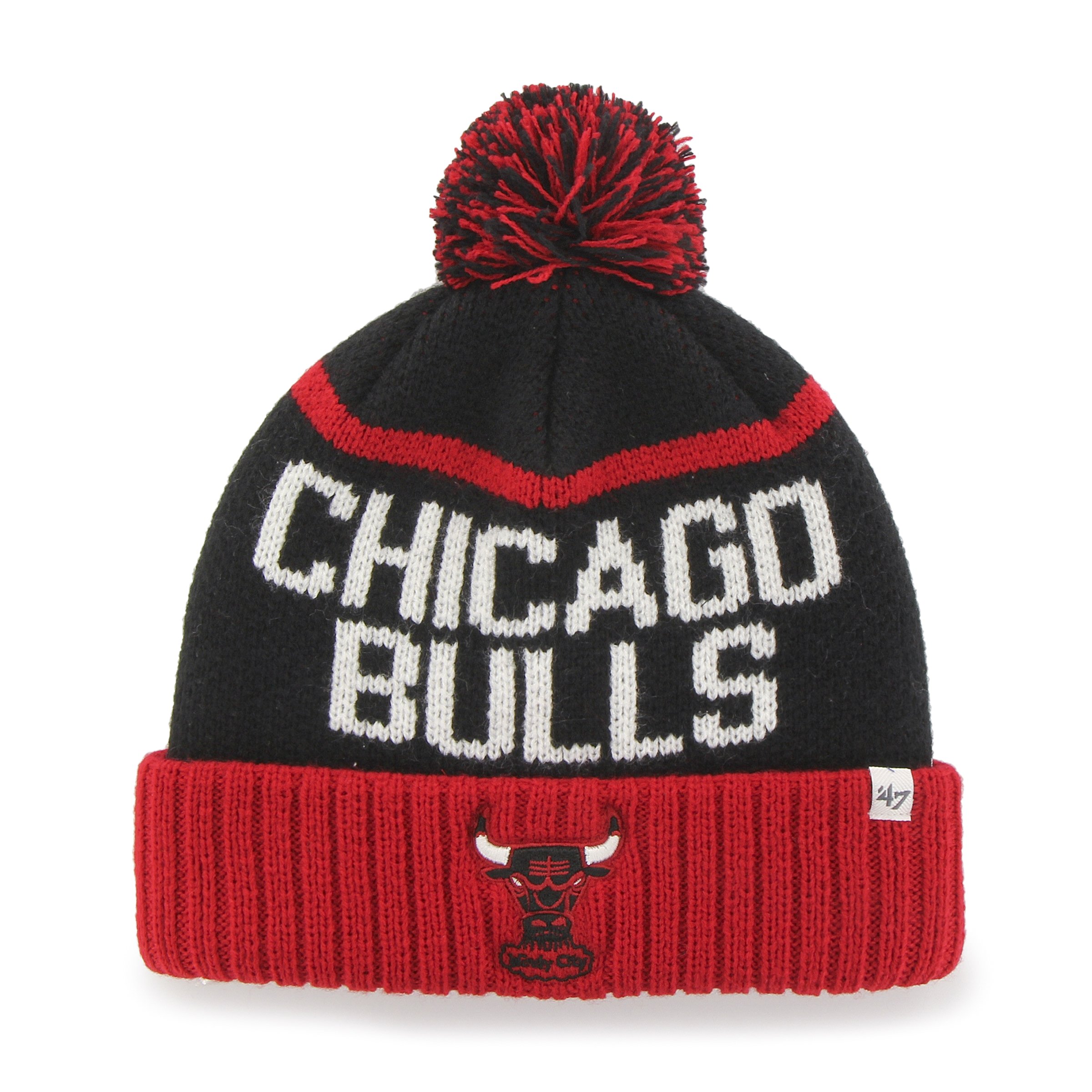 NBA Chicago Bulls '47 Linesman Cuff Knit Hat with Pom, One Size Fits Most, Black