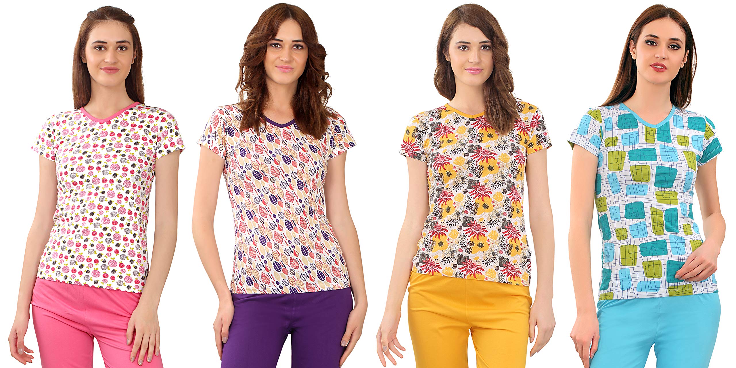 Zebu Women's Cotton Printed Top (Medium) - Pack of 4