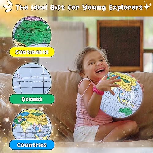 Miniatura 4 de Forest & Twelfth Globo mundial inflable de 16 pulgadas para niños, herramienta educativa divertida, utilizable como juguetes inflables de piscina o