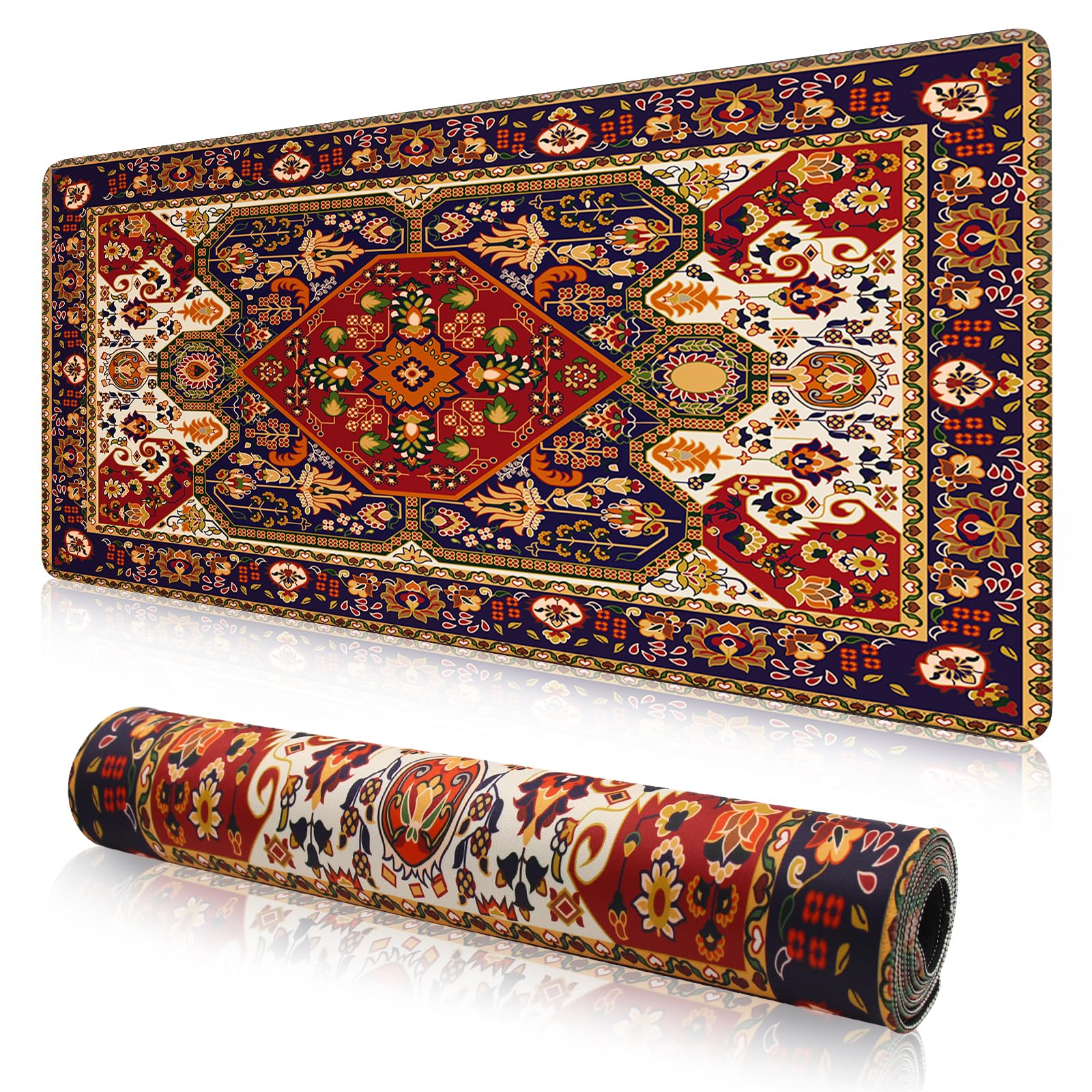 Large Gaming Mouse Pad, Extended Desk Mousepad with Stitched Edges, Non-Slip Rubber Base Mice Pad, Office Desk Mat, Keyboard Pad for Gamer, Office & Home (Retro Patterns, 800x300x3 mm)