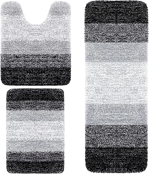 Arotive Microfiber Bathroom Rugs 3 Pieces, Bath Rug Size 24x16, 47x17 and Toilet Rugs 20x20 in Black, 3 Item Bundle