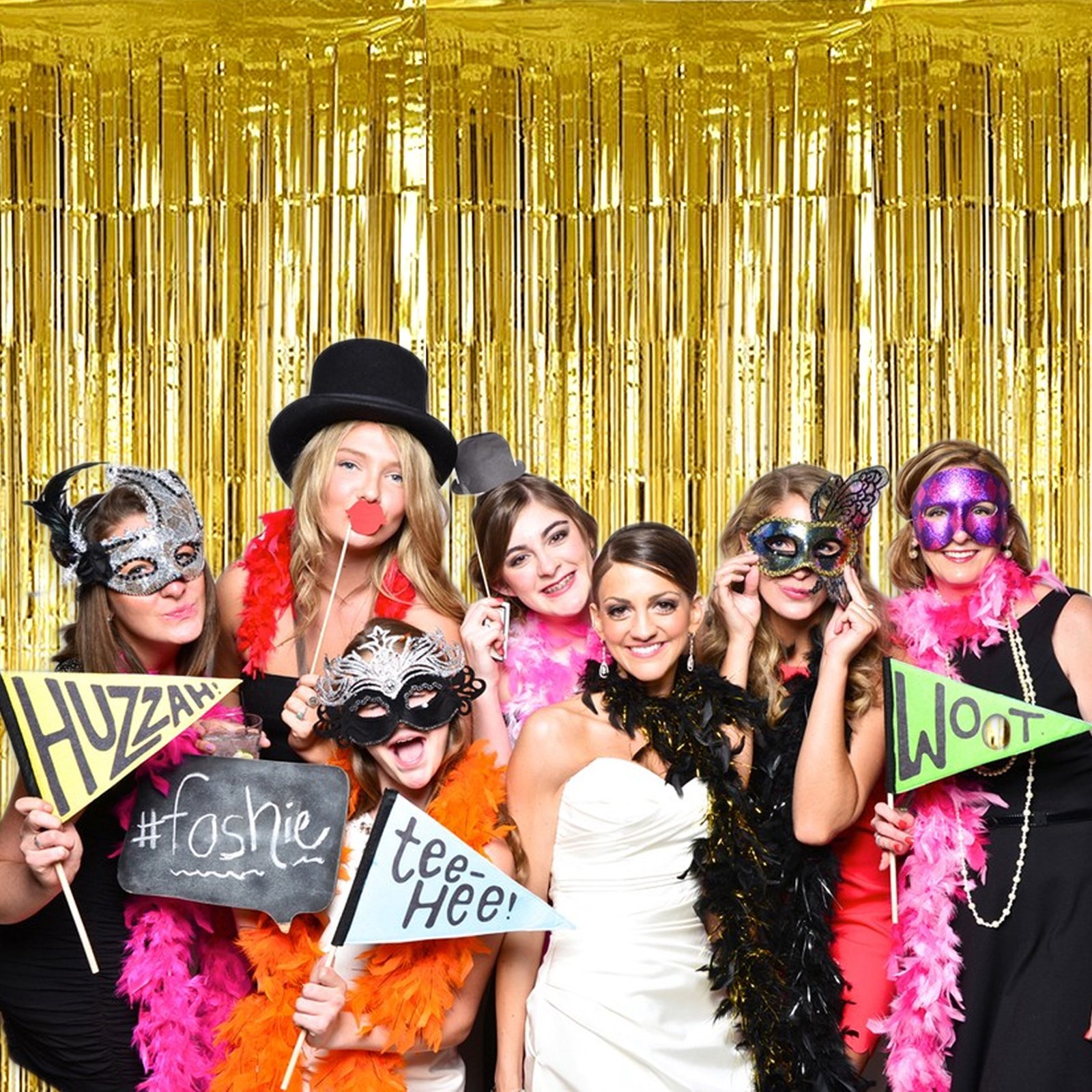 Metallic Gold Silver Foil Fringe Curtain Shiny Tinsel For Party, Birthday, Prom, Photo Booth, Special Event (3' x 8' ft) Curtains (3-Pack Gold)