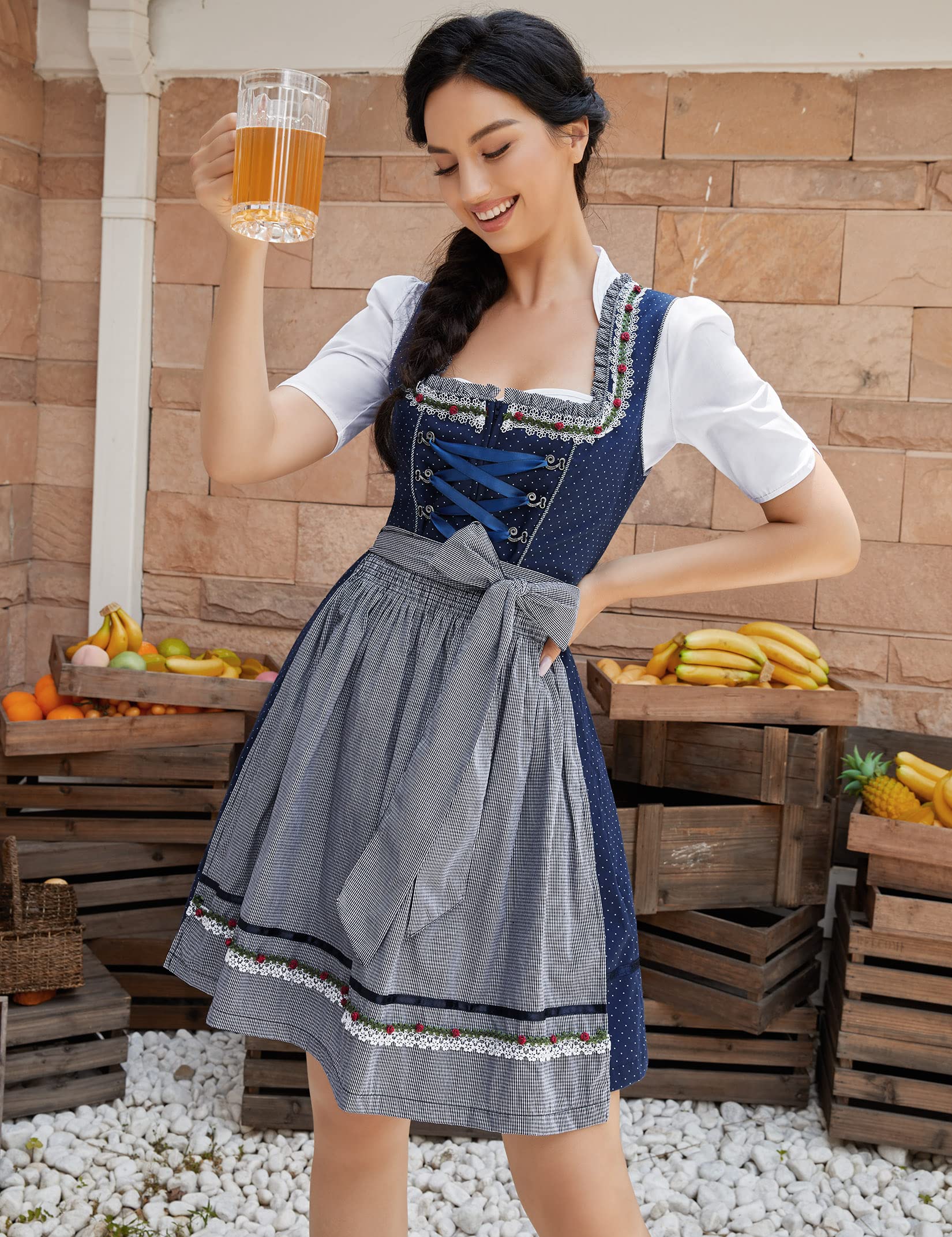 Clearlove damska sukienka midi typu Dirndl, na Oktoberfest, karnawał, trzy elementy: sukienka, bluzka, fartuch (opakowanie wielokrotnego użytku)., M