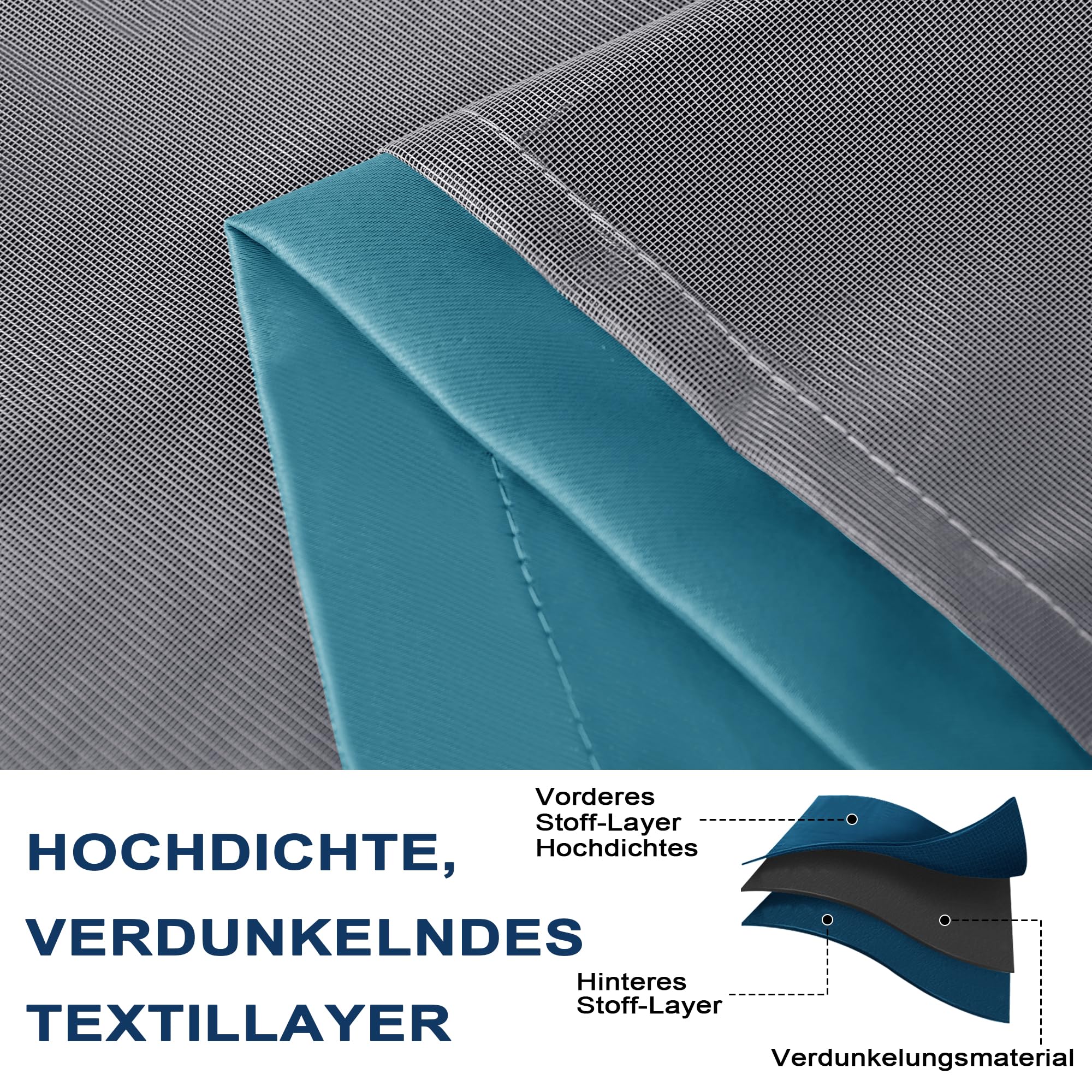 XWZO Lot de 2 rideaux 100 % opaques avec galon fronceur, double couche, occultants, thermiques, protection contre le froid, 175 x 140 cm (H x l) Bleu sarcelle