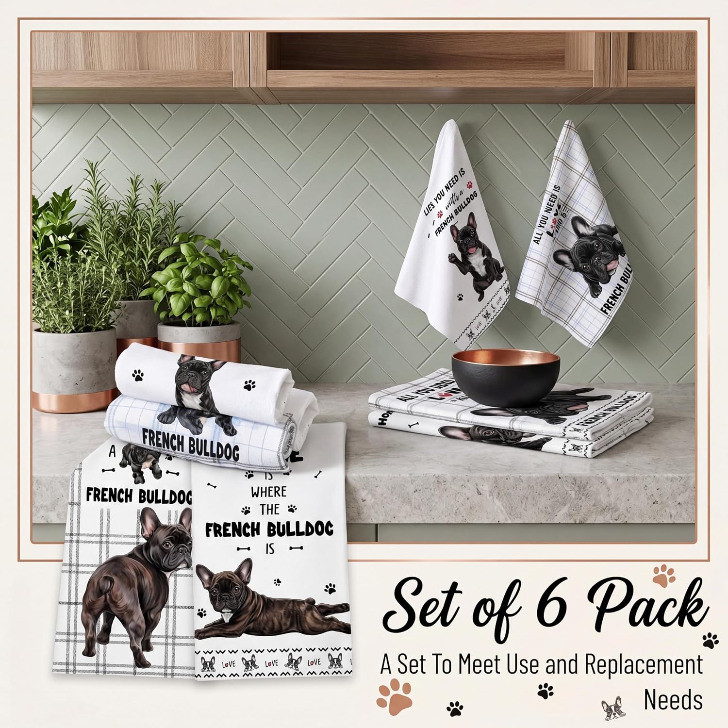 Redbaker 6 Pcs Funny French Bulldog Kitchen Towels image 2
