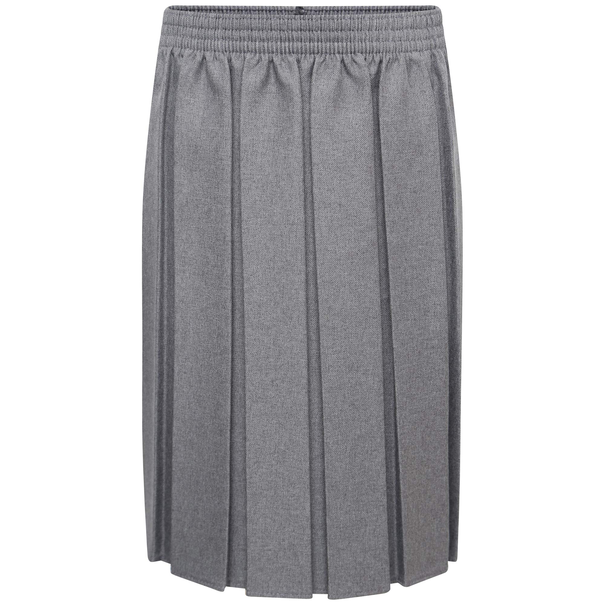 clicktostyles School Uniform Full Box Pleated Skirt Elasticated Waist Knee Length Skirts for Girls (Grey, 15-16 Years)