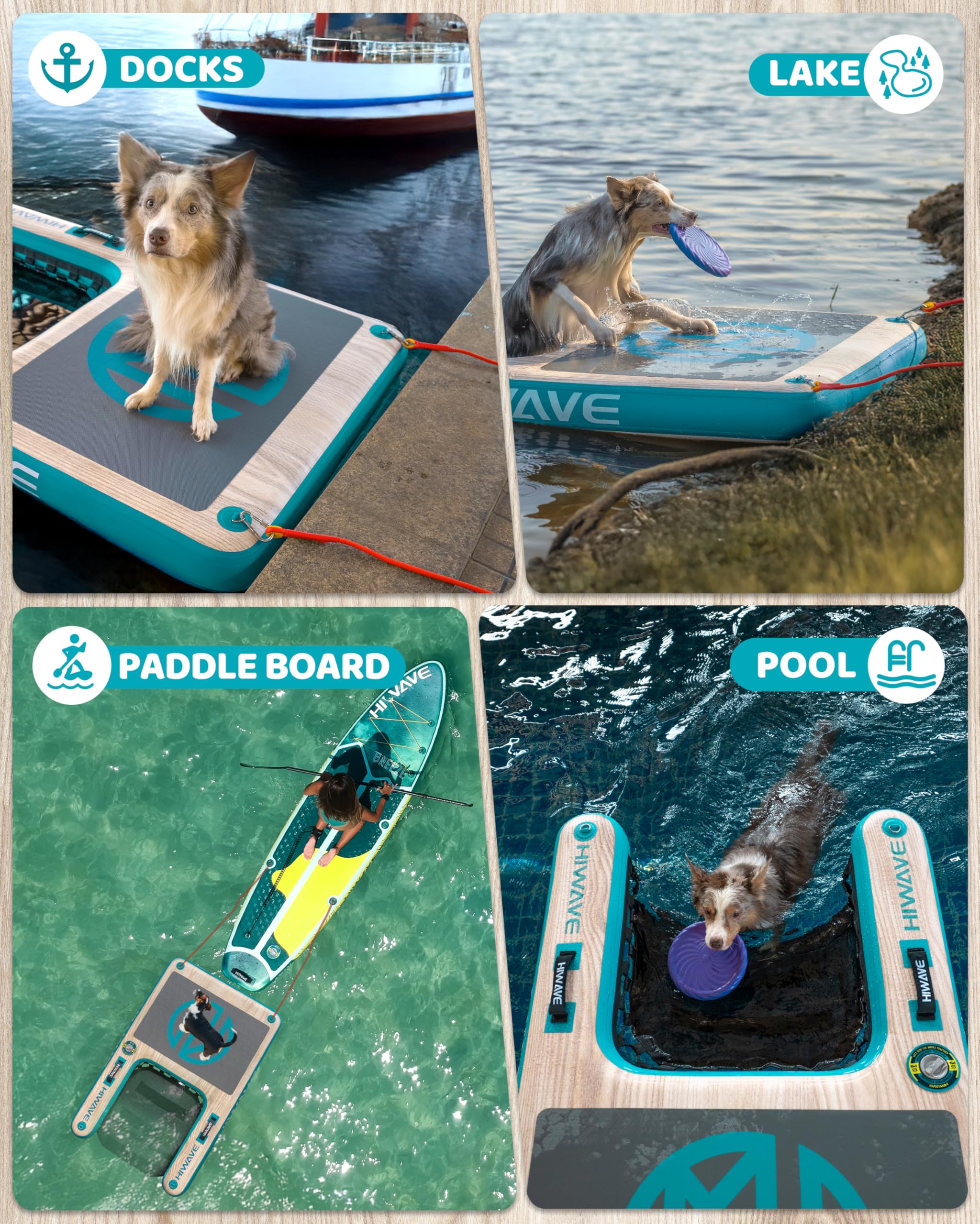 HIWAVE Rampa para perros para barco, flotadores para perros para piscina, entrada y salida seguras con alta capacidad de carga, antideslizante y resistente a pinchazos, adecuada para perros grandes