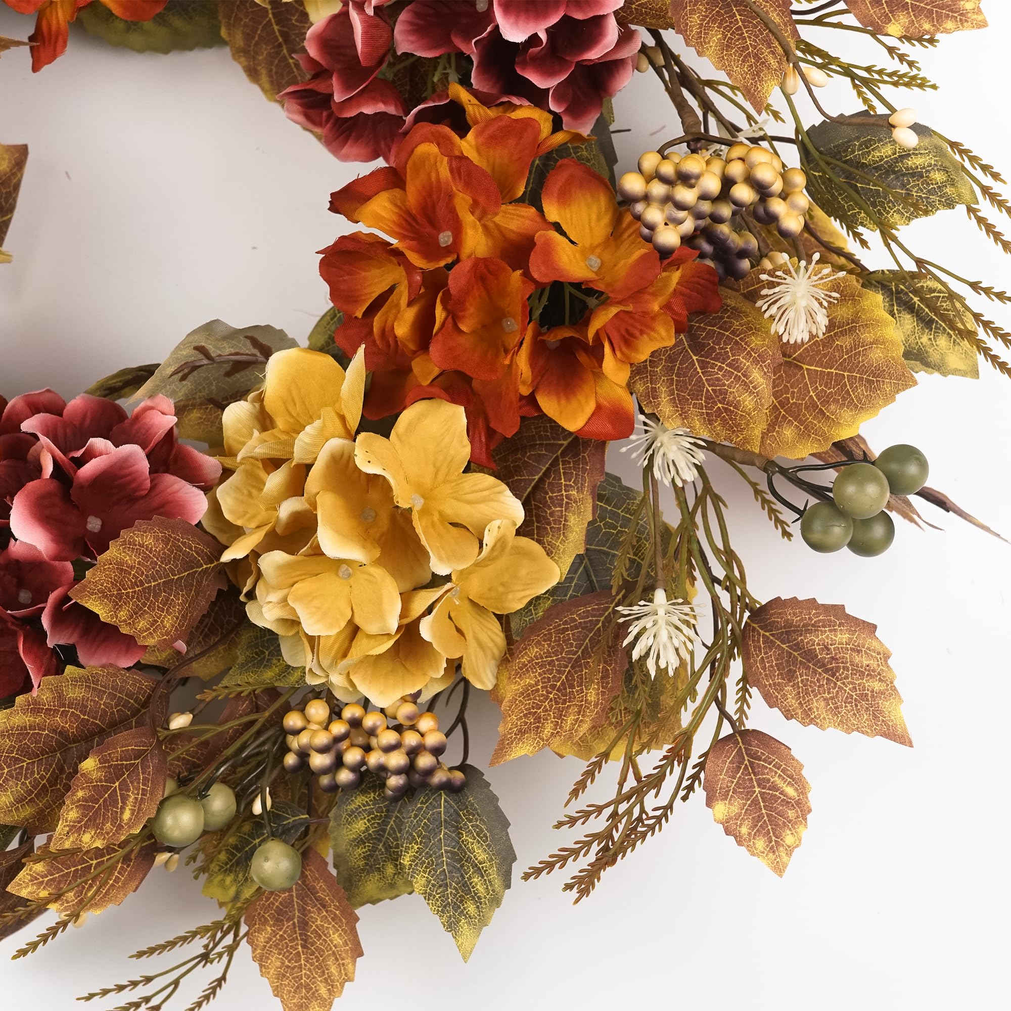 Herbstkränze für Haustür, 55,9 cm, Herbstkranz mit Hortensien, Beeren, Herbstblätter, Heimdekoration für Außenbereich, Wohnzimmer, Innenwand und Außen, Herbst