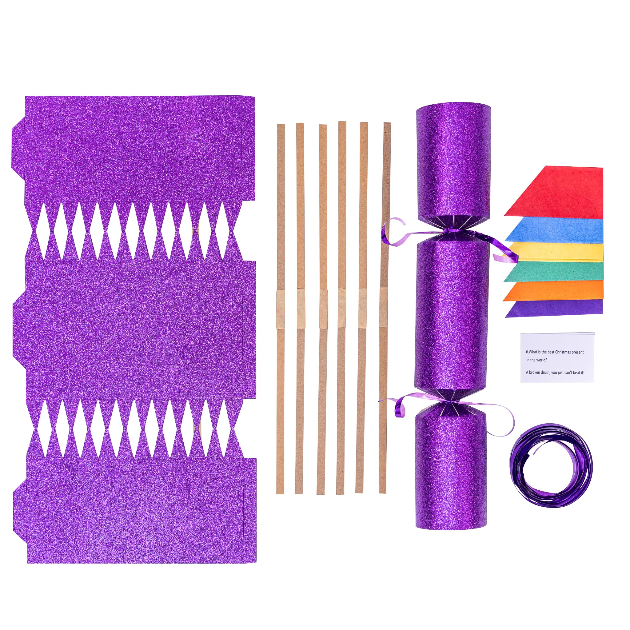 evelay Make Your Own Christmas Cracker Kit Crackers Hats Snaps Jokes Party Favours 12 Pieces (PurpleGlitter)