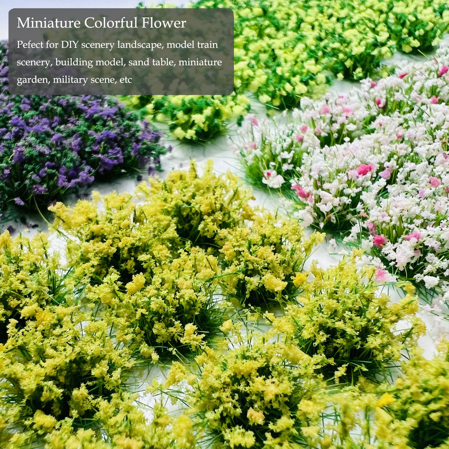 Woohome 128 PCS Miniature Colorful Flower Cluster, 4 Color Static Grass Tuft Model Vegetation Groups Static Grass Tufts for DIY Model Train Landscape Railroad Scenery Grass Tufts Flower - 3