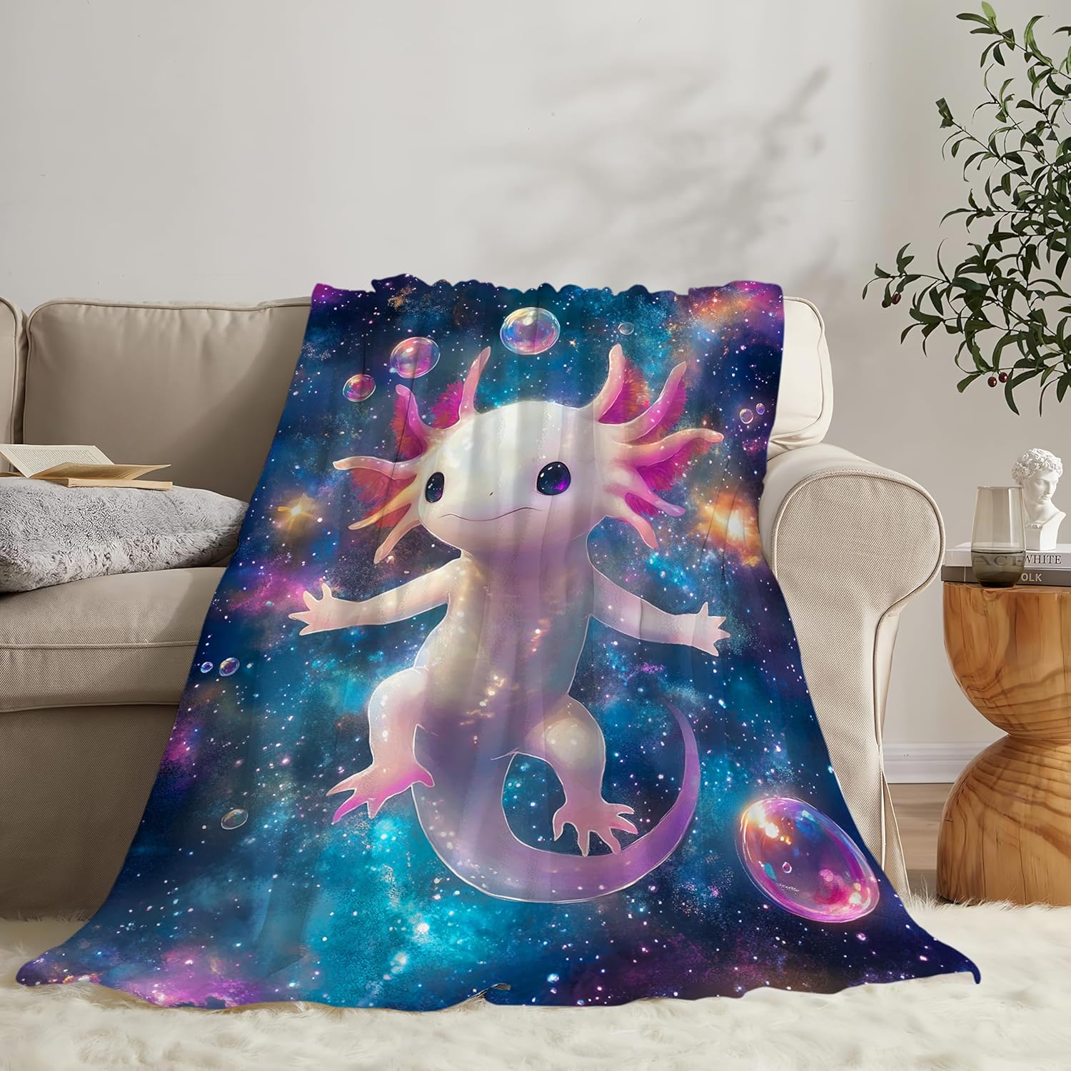 Axolotl Blanket Gifts for Girls Boys Soft Warm Plush Cute Kawaii Axolotl Animal Galaxy Throw Blanket Flannel Fleece Fuzzy Salamander Blanket for Kids Lover Bed Couch Living Room Decor 50"X40" - Image 2
