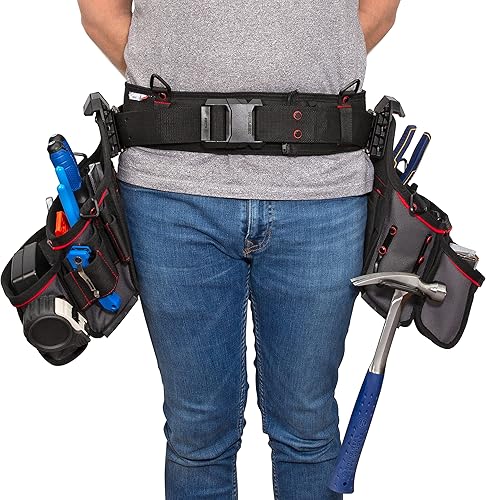 Miniatura 4 de Juego de 3 piezas de cinturón de herramientas y bolsa de trabajo, cinturón acolchado, 34 compartimentos de almacenamiento, bolsas de liberación