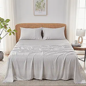 Sijo AiryWeight Tencel Sheet Set, 100% Lyocell Derived from Eucalyptus, Buttery Soft, Architectural Digest 2022 Best Cooling Sheets Winner, 1 Top Sheet Only (Stripe, King/Cal King)