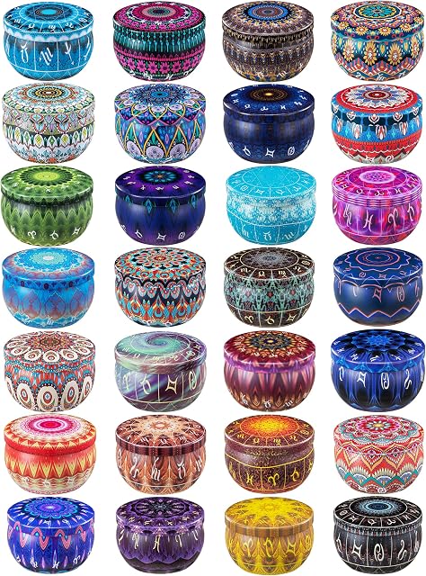 Ahyiyou DIY Candle Tins 28 Pieces 28 Color , Round Containers with Lids for Candle Making, Arts & Crafts, Storage & More (2.2OZ)