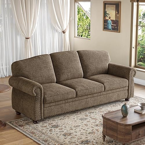 Miniatura 2 de ONBRILL Sofá con ribete de clavos de 90 pulgadas para sala de estar, sofá con asiento enrollado de 23 pulgadas de profundidad, cómodo sofá tapizado