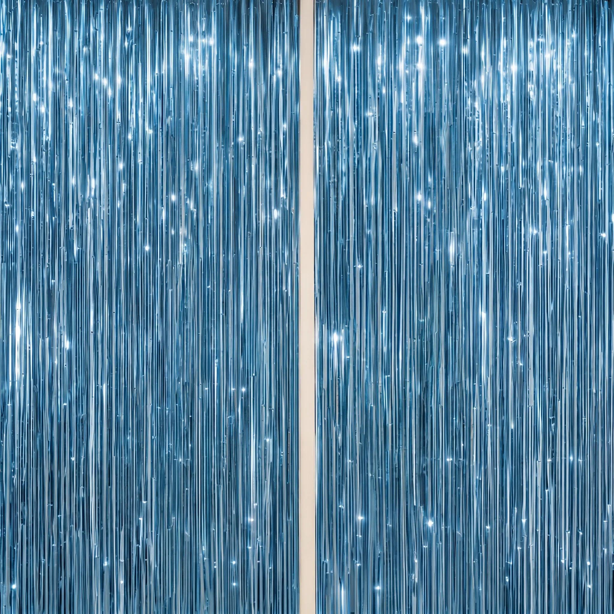 DECOCKRAT 2 Pack Foil Fringe Backdrop - Blue Shiny Tinsel Curtains for Party Decoration/Photo Booth Props - 3.3x6.6 FT Metallic Foil Backdrop for Birthday, Wedding, Graduation, Christmas.