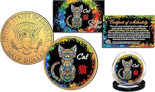 Moneda chapada en oro de 24 quilates JFK JFK del zodiaco chino - CAT
