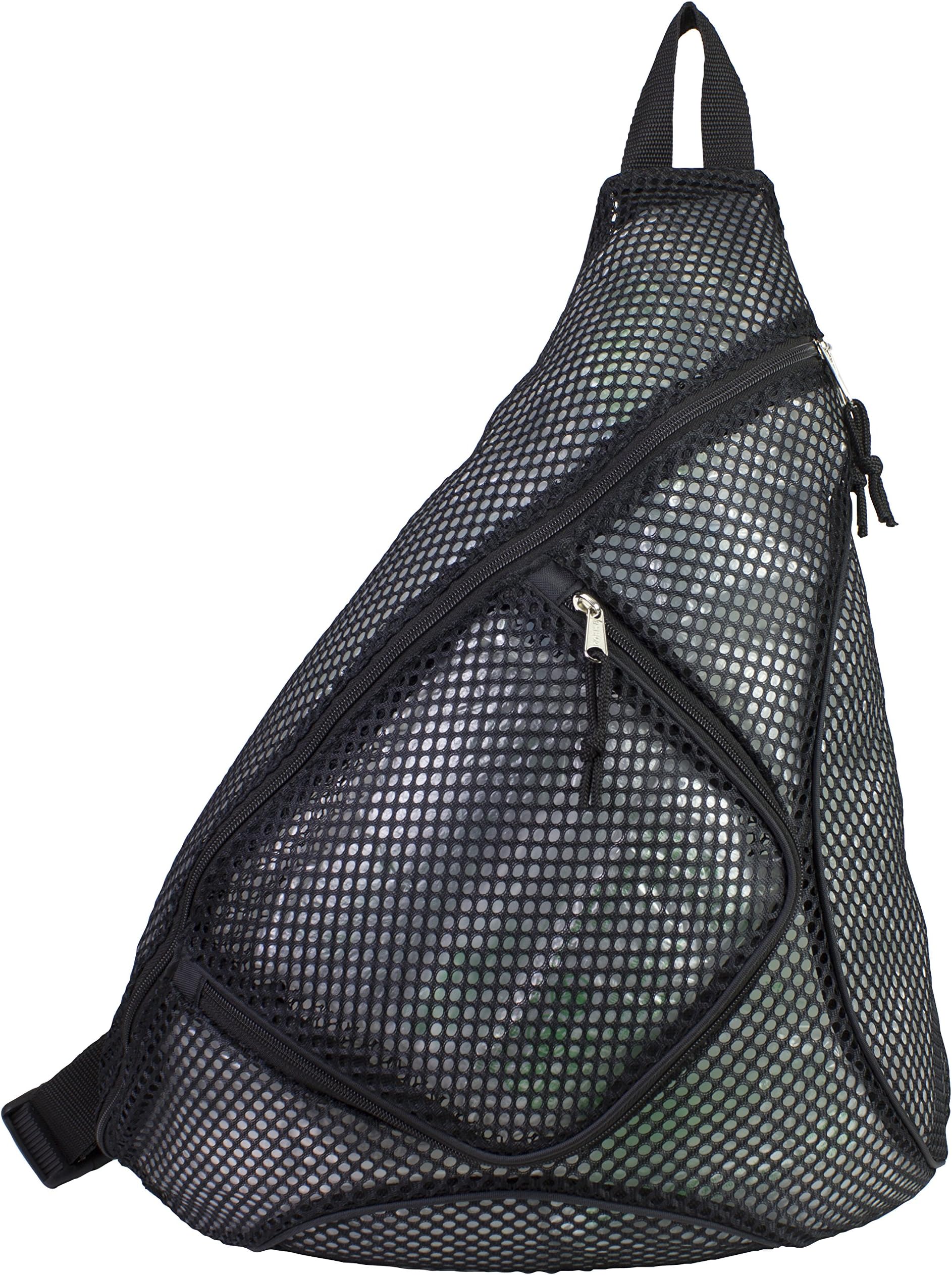 Eastsport See Through Mesh Sporty Trap Single Strap Cross Body Backpack Bag for Gym, Travel, Beach, Pool, Black
