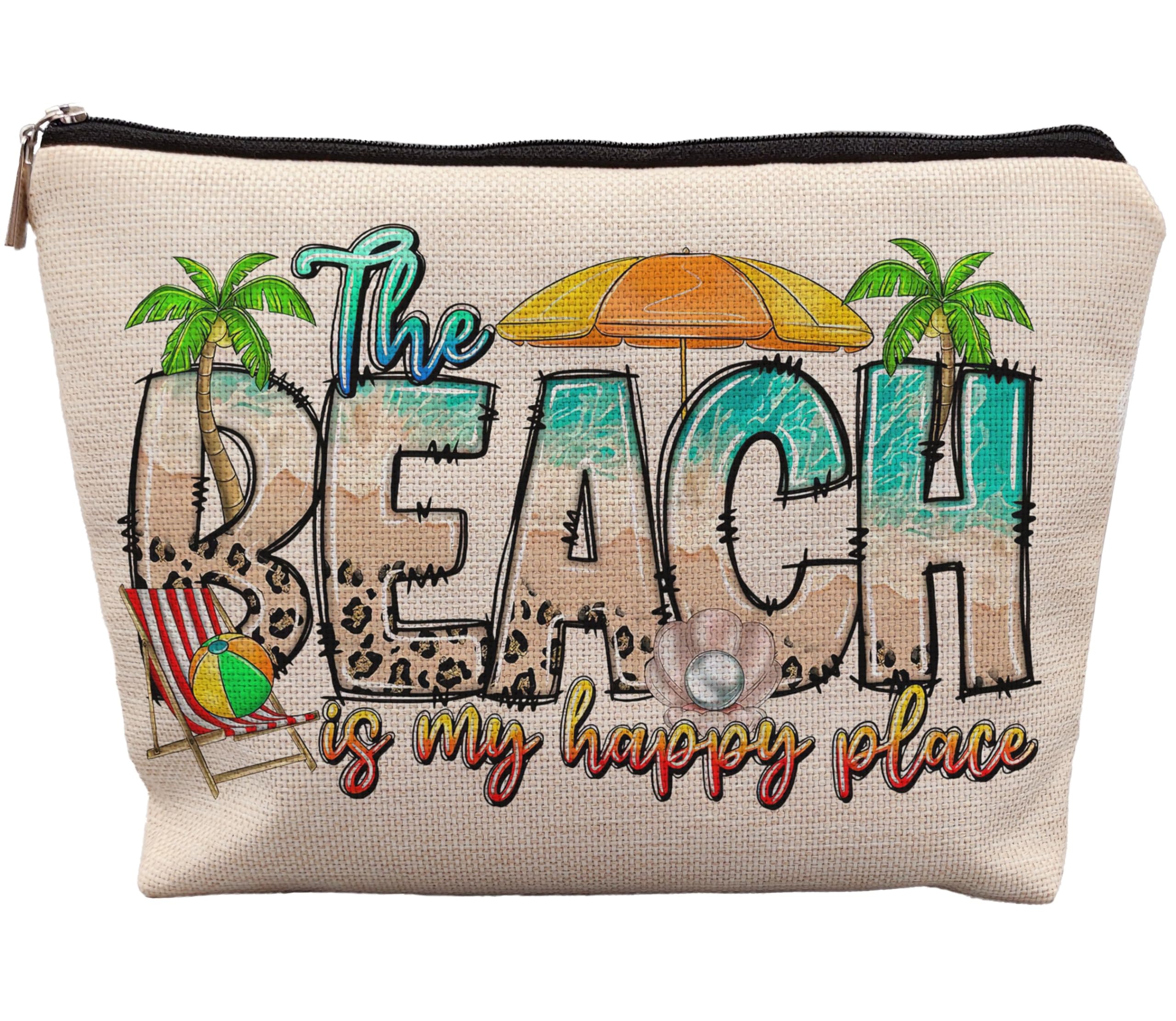 uinwk Beach Makeup Bag, Beach Gifts for Women Friends, Gifts for a Beach Lover, Beach Vacation Gifts, The Beach is My Happy Place Makeup Cosmetic Bag