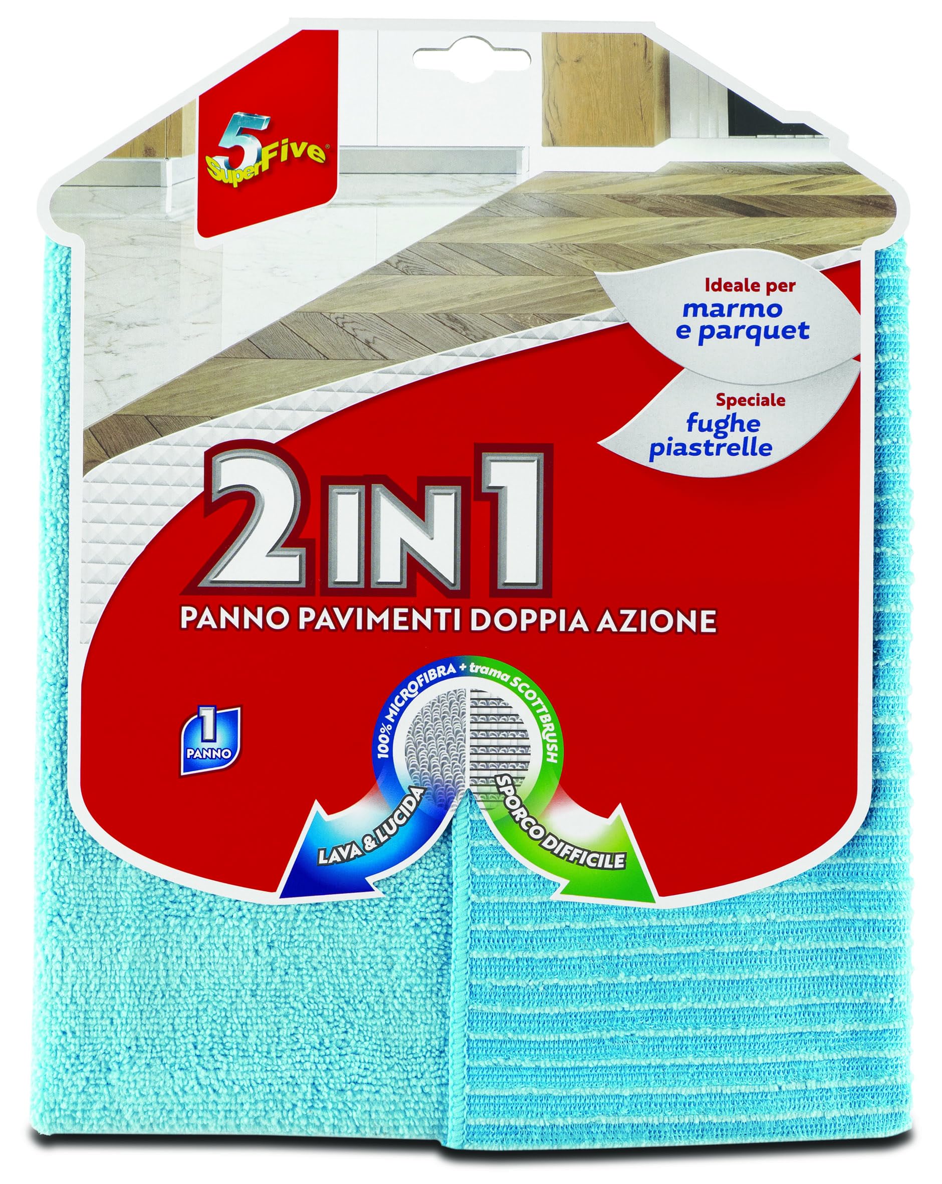 SUPERFIVE, Panno Pavimenti 2in1, Panno Doppio Lato per Pavimenti Delicati e Sporco Ostinato, 12 Pezzi (6 Marrone e 6 Azzurro)