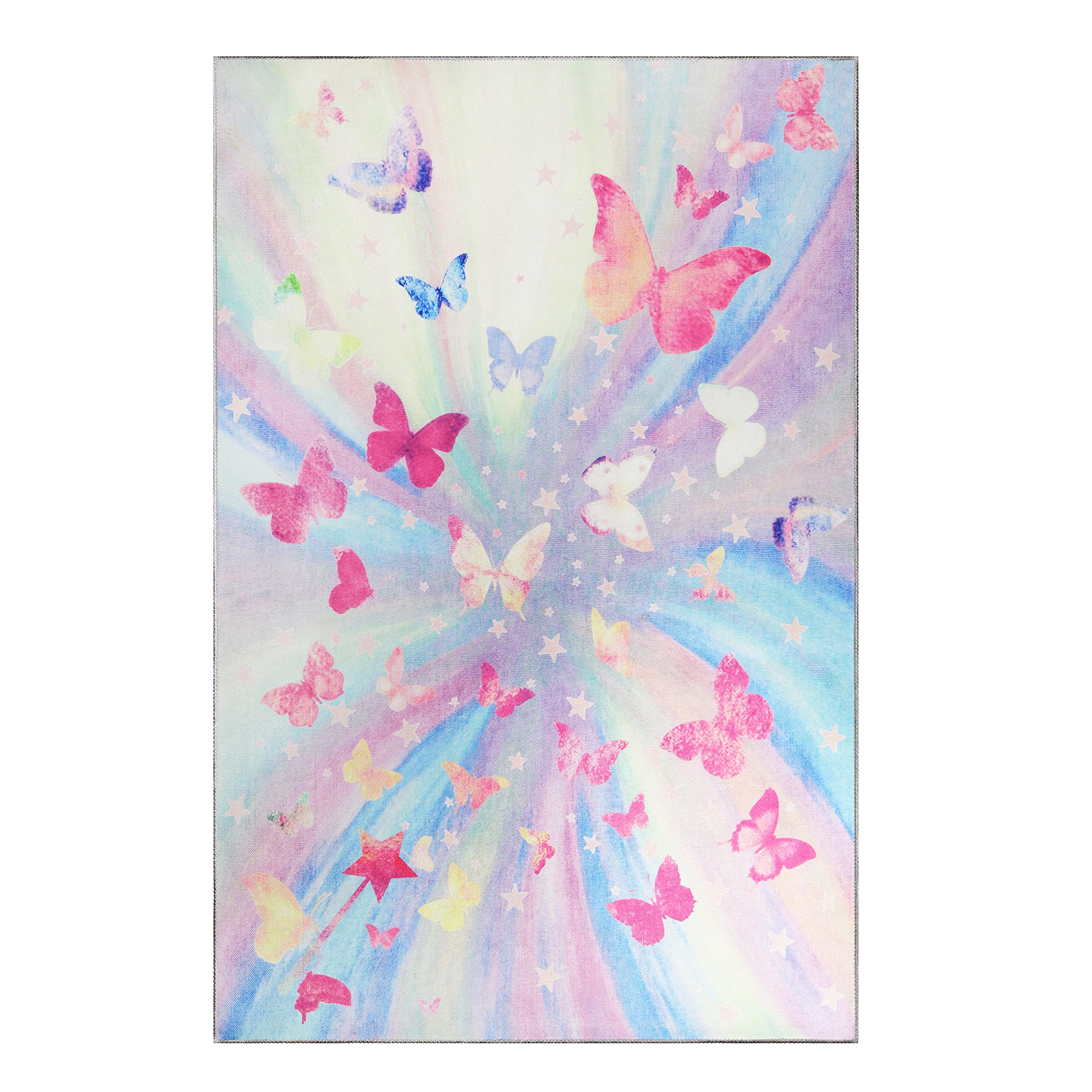 Superior Kids Indoor Area Rug, Butterfly Floor Decor for Nursery, Kids Bedrooms, Play Room Decorations, Soft Rugs, Colorful Throw, Cute Bedroom Accessories, 2' x 3', Magenta