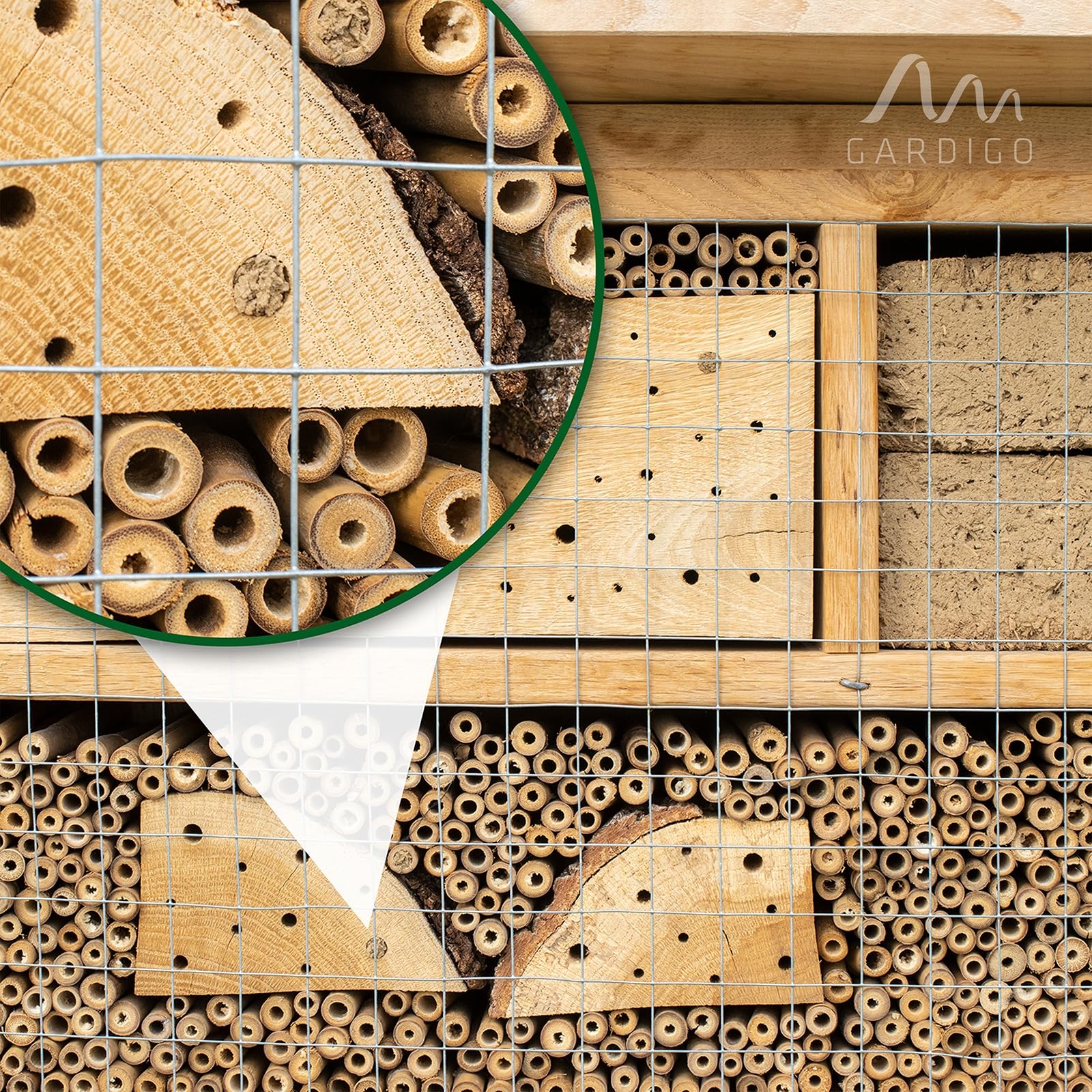 Gardigo Hotel per Insetti Premium | Grande Casa per Insetti in Legno Naturale Massiccio per Api e Api Selvatiche | Aiuto per la Nidificazione degli Insetti | Made in Germany | Casetta per Insetti