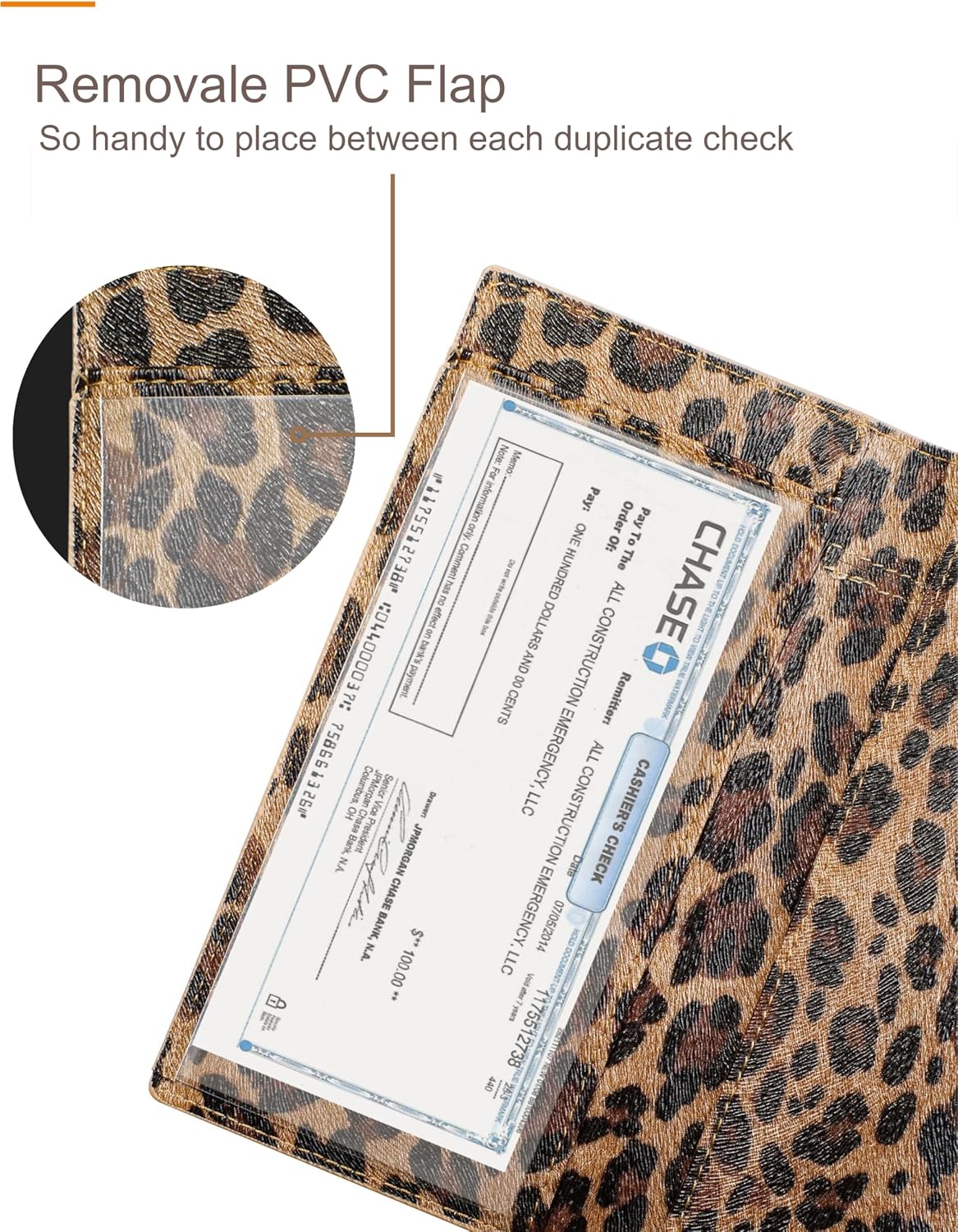 Zreal Checkbook Cover for Women, Dark Leopard — Premium Vegan Leather Holder for Personal Checks, Slim Design with Pen Loop, Clear Divider, Fits Top & Side-Tear Duplicate Checks