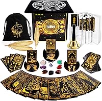 Vista 8 de Cartas de Tarot con Libro Guía, Juego de 78 Cartas de Tarot Negras con Mantel, Piedras de Chakra, Bolsa de Terciopelo y Más, Kit de Cartas de Tarot