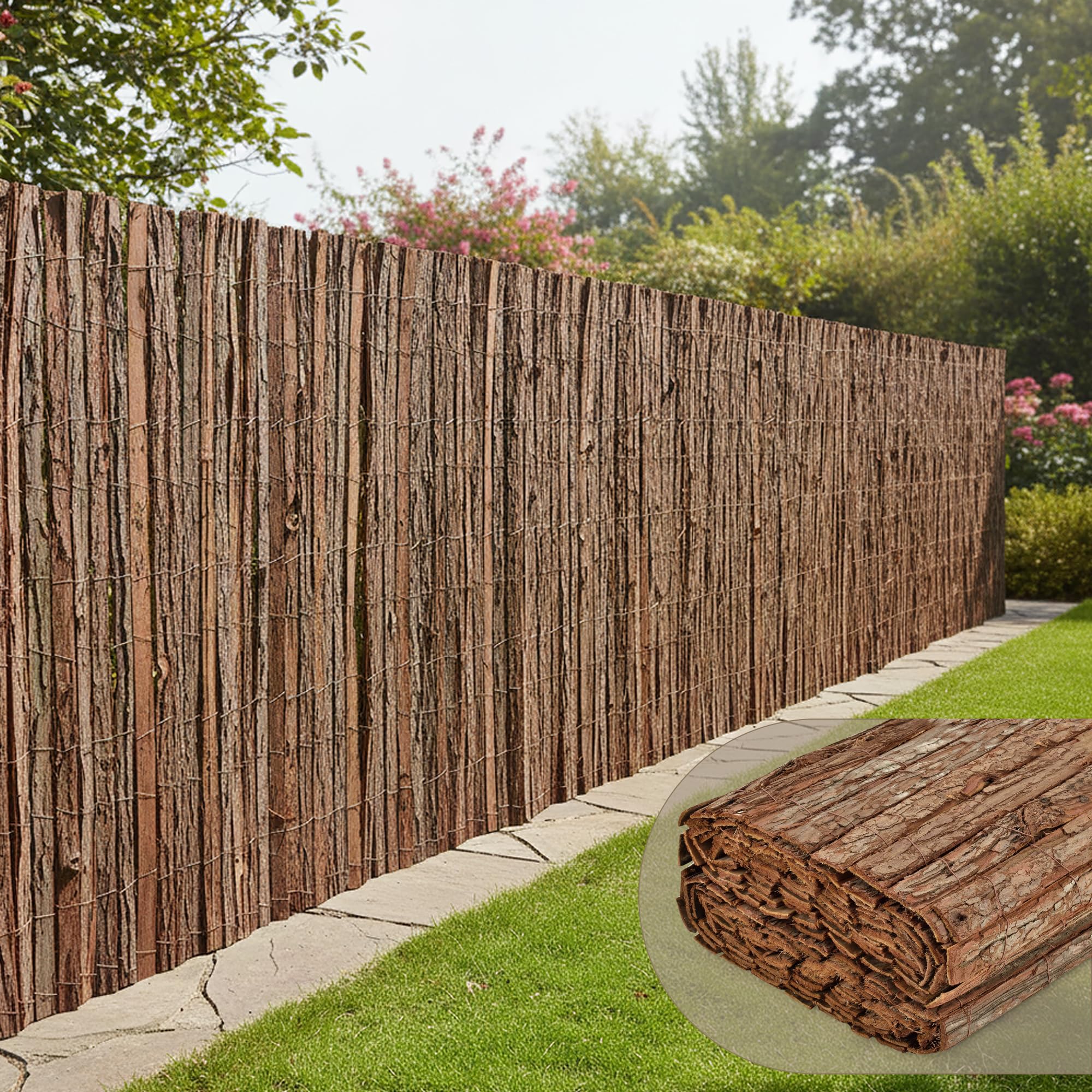 casa.pro Rindenmatte Zamora Balkon Sichtschutz 150 x 500 cm Gartenzaun strapazierfähig Rindenzaun Sichtschutzmatte Balkonverkleidung wetterfest