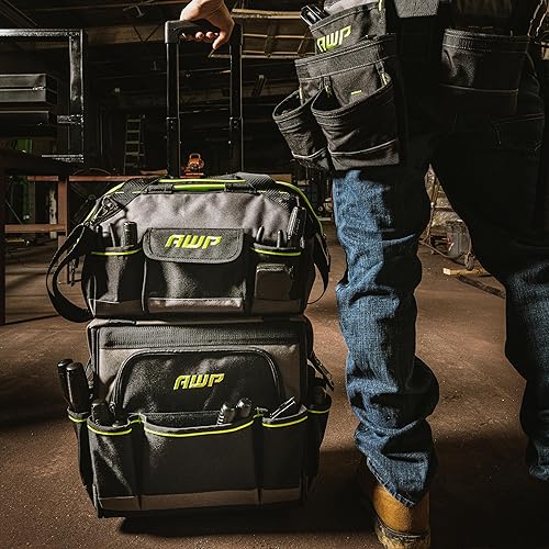 Miniatura 10 de AWP Bolsa de herramientas profesional de 18 pulgadas  Bolsa de herramientas resistente al agua con mango giratorio, correa de hombro extraíble y 15