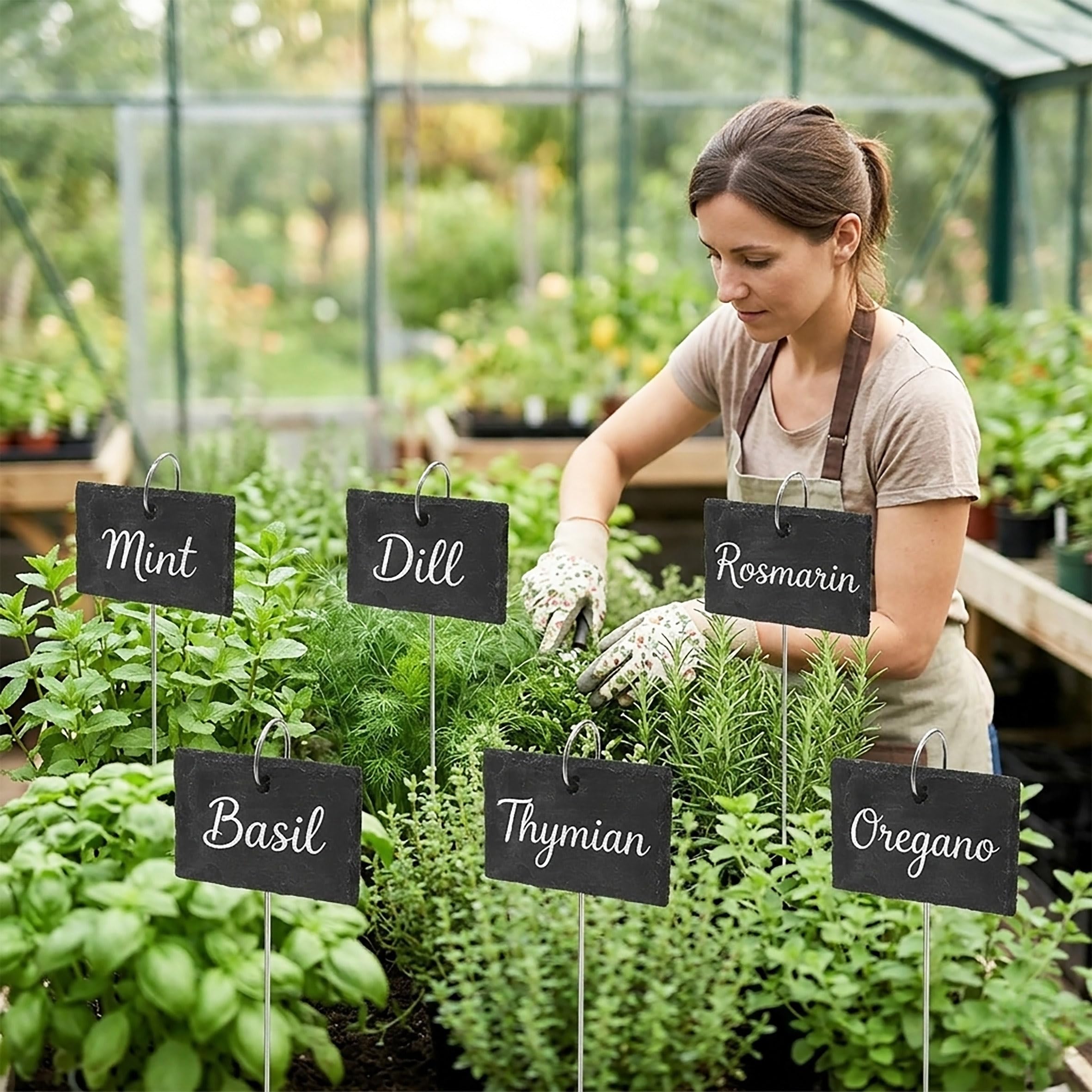 Lot de 12 plaques en ardoise avec piquet de terre - 10 x 7 cm - Avec piquet en métal - Résistant aux intempéries - Pour jardin, parterre et herbes