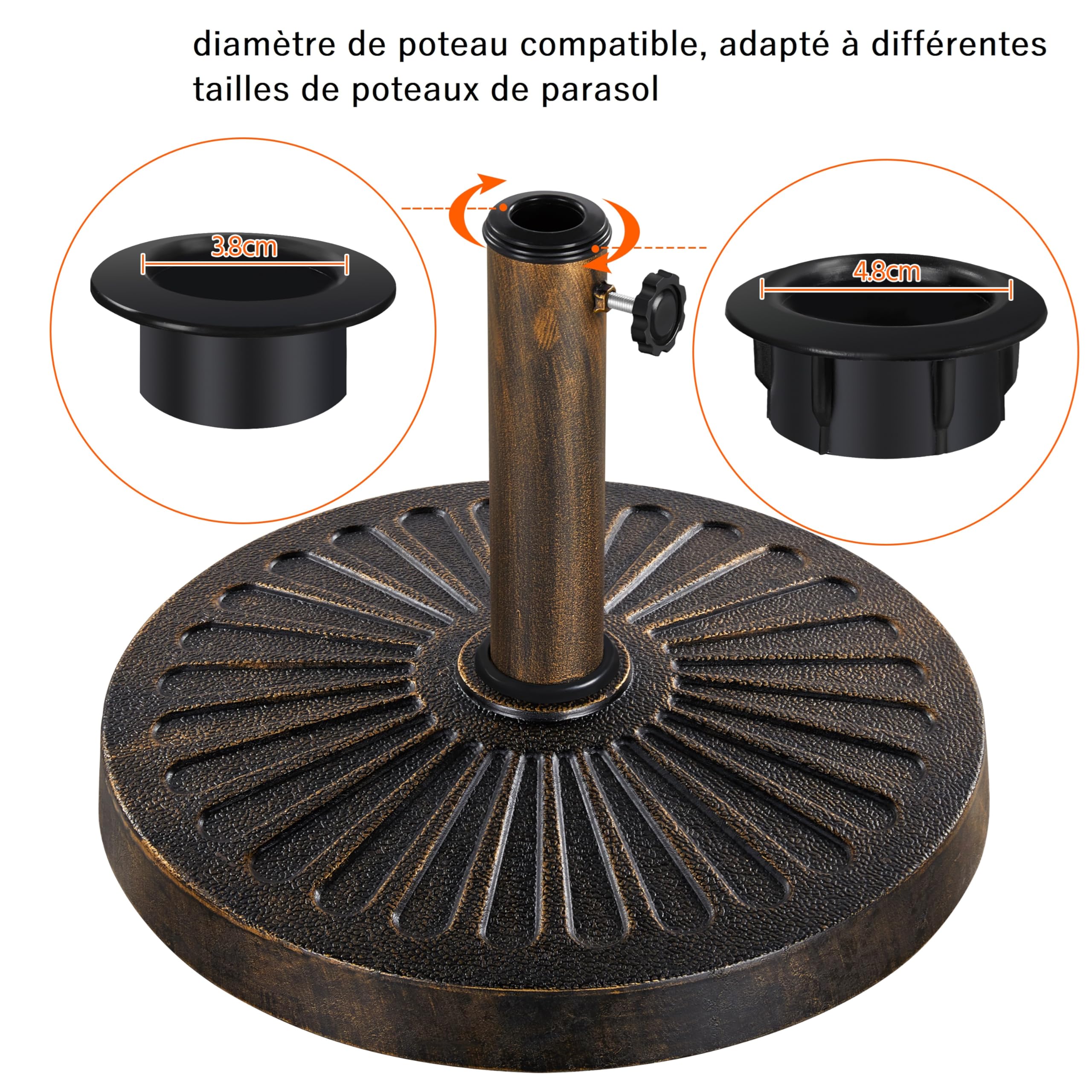 Yaheetech Pied de Parasol 14 kg Lestage pour Parasols en Résine et Fer pour Terrasse, Piscine, Patio, Jardin, Restaurant Bronze Φ46×34 cm