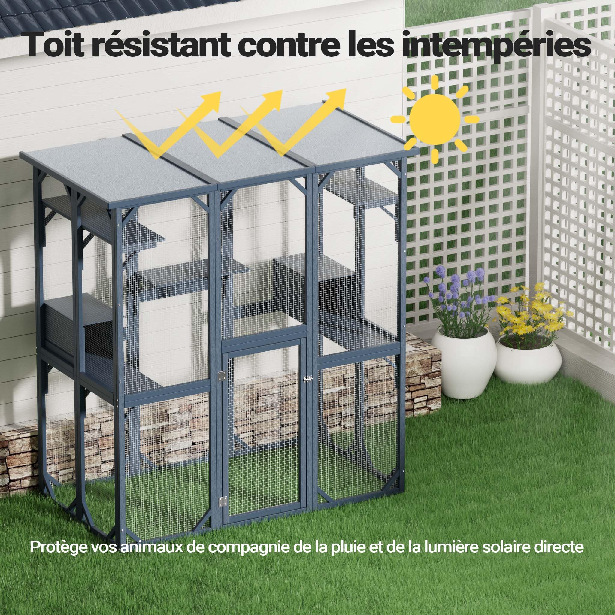 Wiltec Enclos extérieur pour Chats 1705 x 925 x 1810 mm Catio Bois Toit en Asphalte