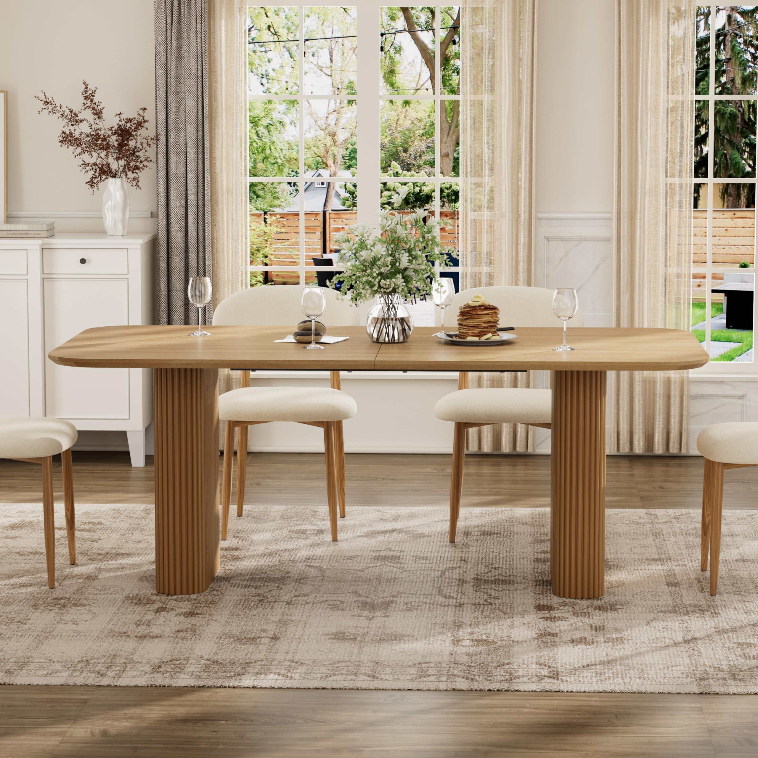 RGZ Tavolo da pranzo ovale in legno, 180,3 cm, moderno, rettangolare, per 4-6 persone, facile da montare, con gambe ondulate, per sala da pranzo, casa, ufficio, sala riunioni