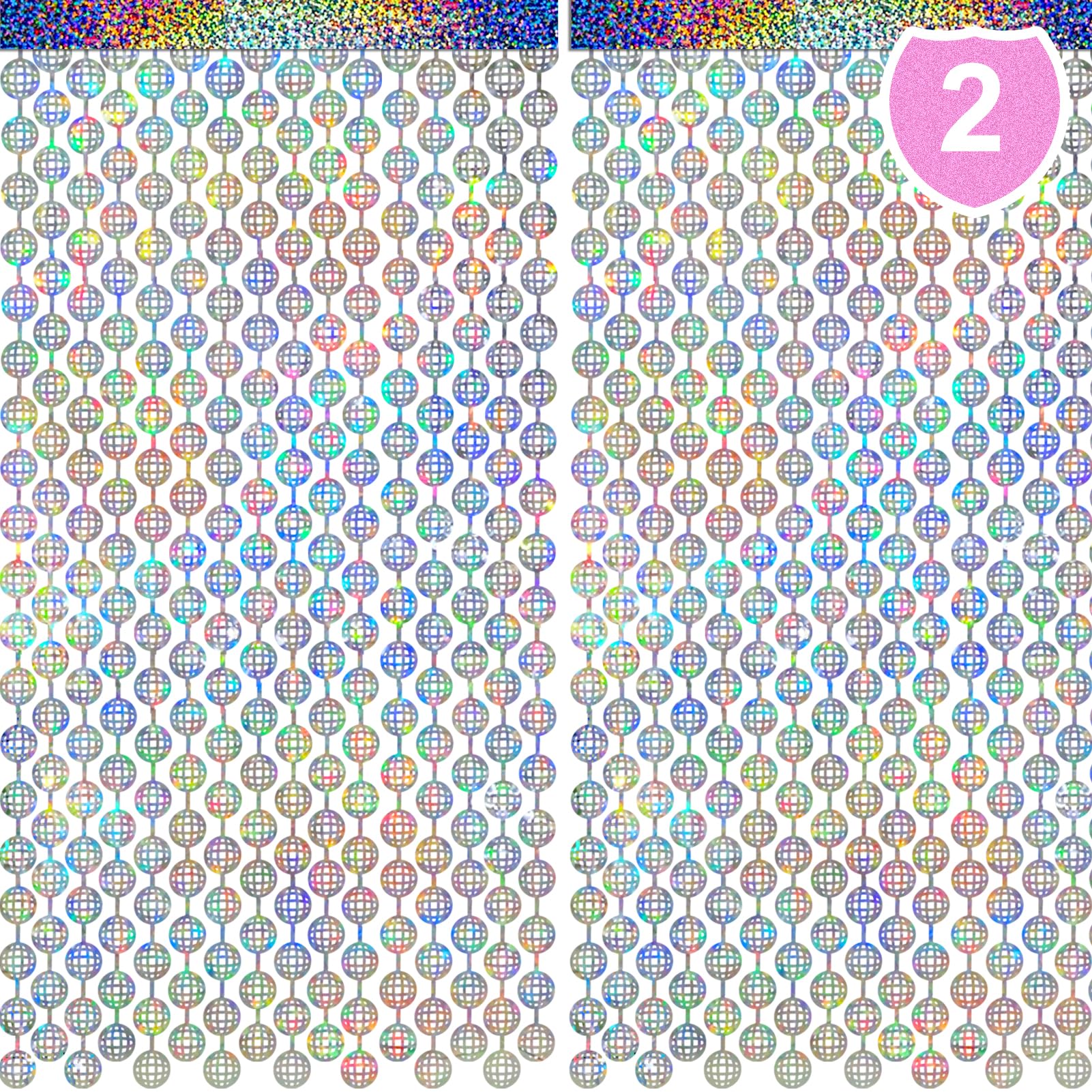 2 Packs Disco Ball Foil Curtain, Silver Glitter Metallic Backdrop for Birthday, Wedding, Baby Shower, Bachelorette, 70s 80s 90s Theme Party, Disco