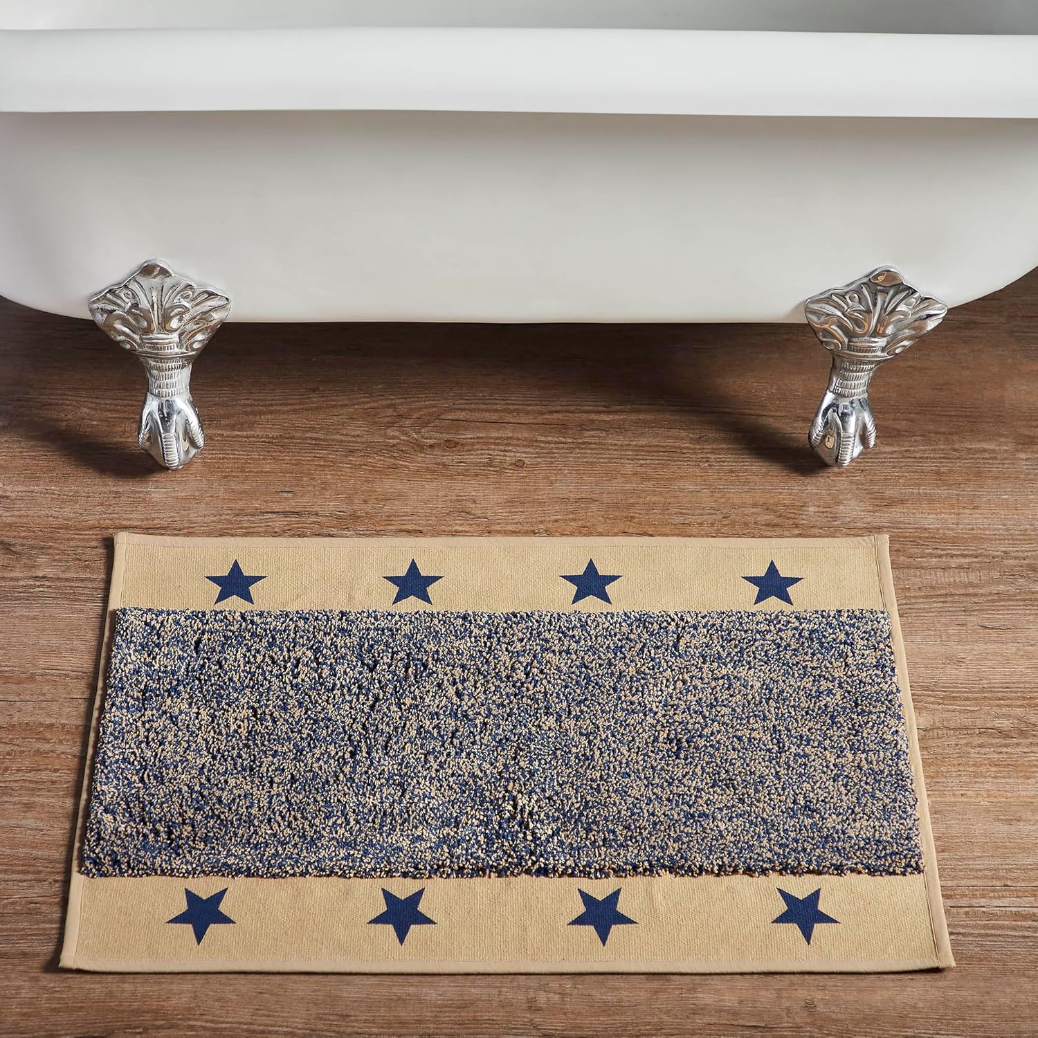 VHC Brands Bathroom Bath Mat, Cotton Floor Rug for Shower, My Country Collection, Rectangle 20x30, Star, Khaki