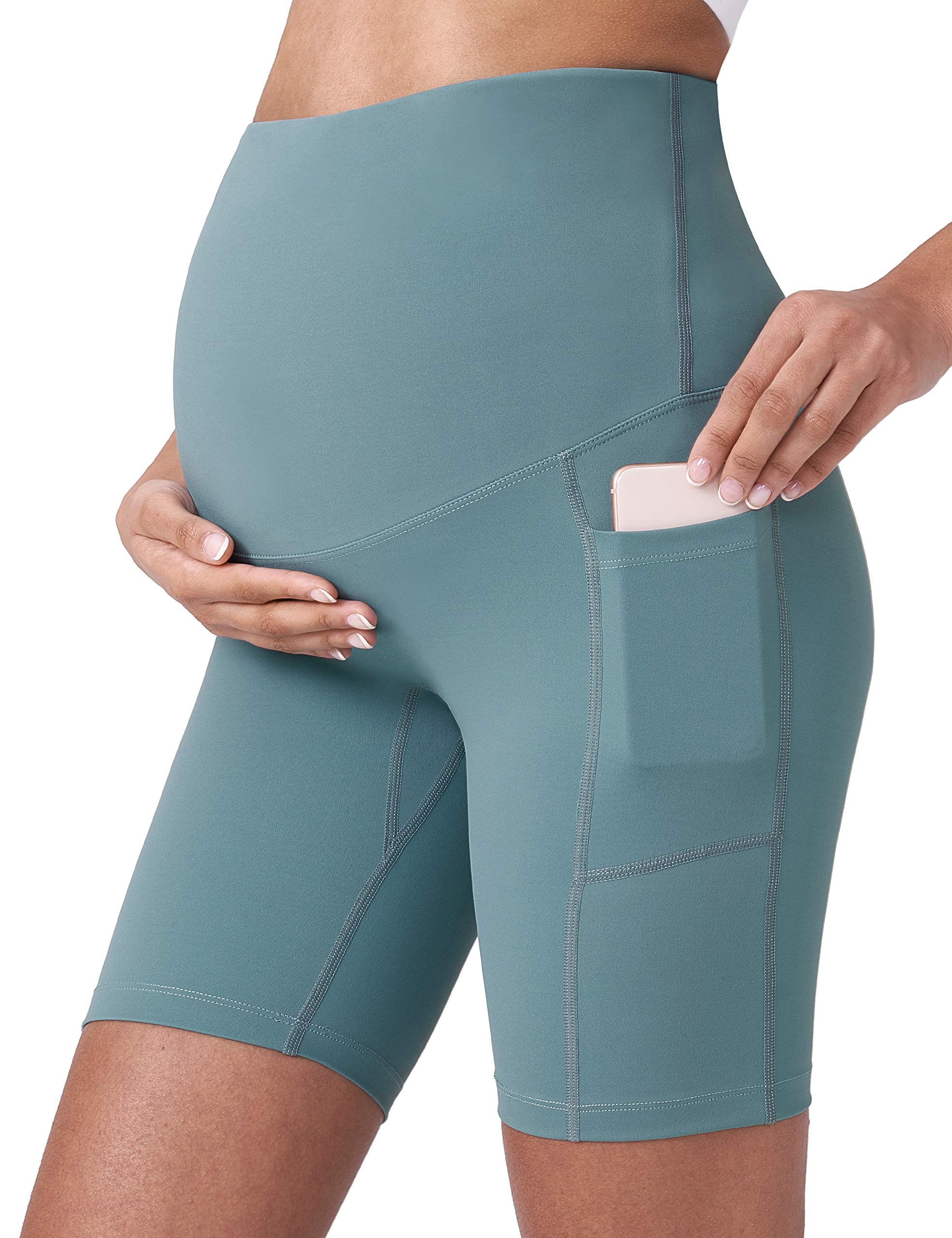 POSHDIVAH Women's Maternity Yoga Shorts Over The Belly Bump Workout Active Short Pants Light Green 8