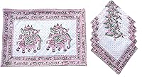 Vista 9 de Rastogi Handicrafts Juego de 6 manteles individuales 100 % algodón estilo indio para mesa de comedor y servilletas (azul 1)