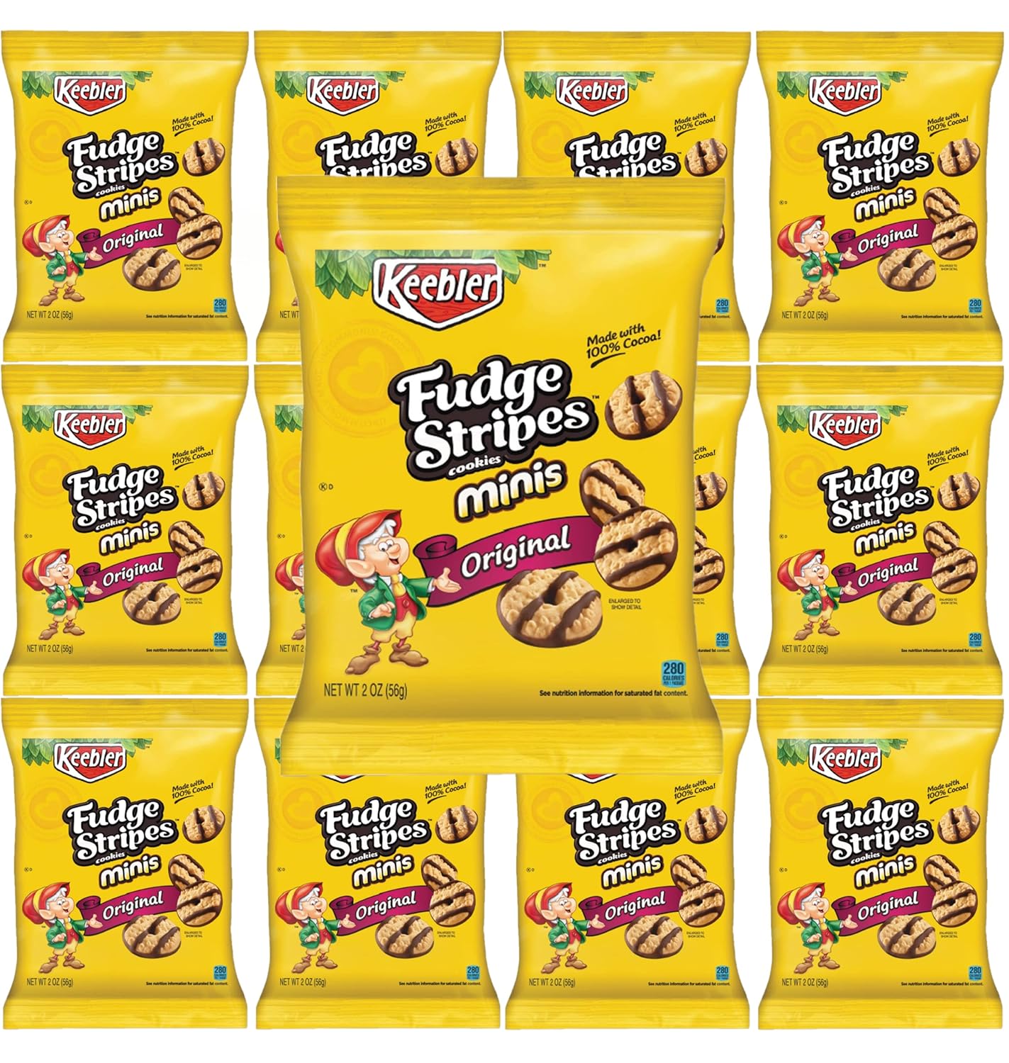 Keebler Fudge Stripes Cookies Minis, 2oz Bags, Pack of 10