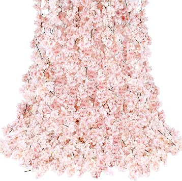 Sggvecsy Cherry Blossom Garland Artificial Cherry Flower Vines 10 Pack Hanging Silk Flowers Garland for Home Wedding Garden Party Arch Office Decor Pink