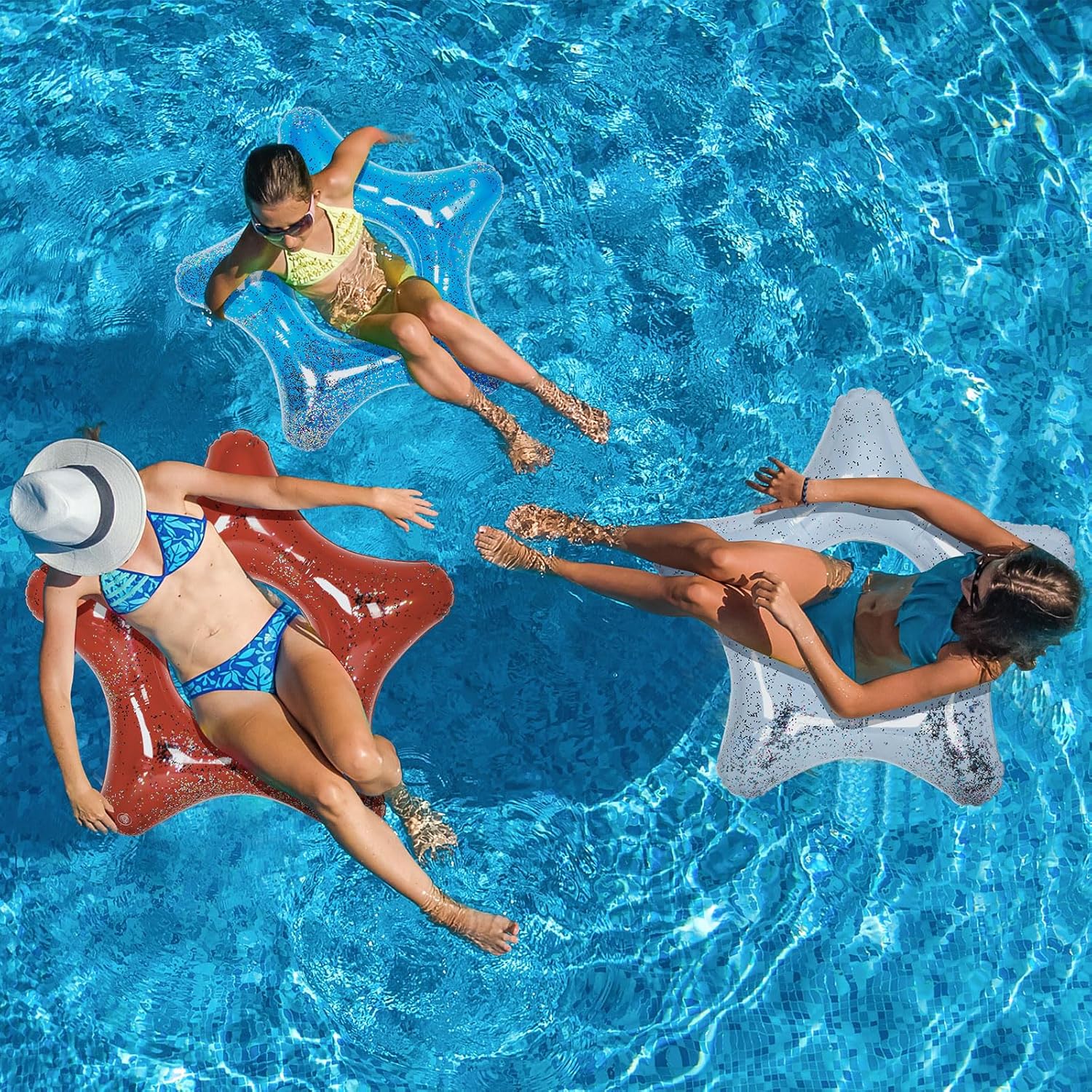 Soulchen American Stars Pool Float Inflatable Pool Float Filled with Stars Confetti 4th of July Toys Patriotic Swimming Rings Floating Lounger for Summer Party Independence Day Decoration