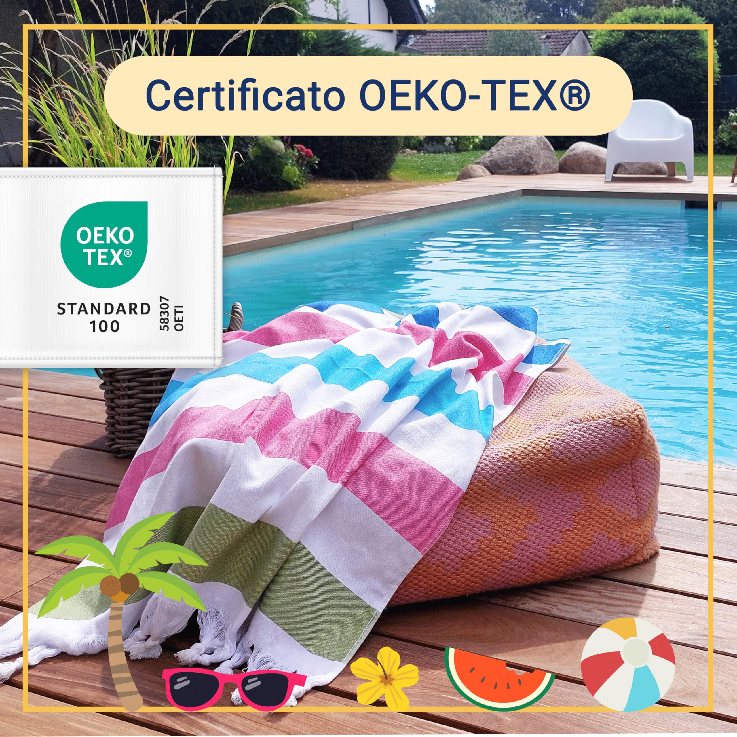 2 Teli Da Mare In Cotone 70x180 Cm - Assorbenti, Lavabili A 95°C, Design Righe Gialle/Bianche | Certificato OEKO-TEX - Foto 2