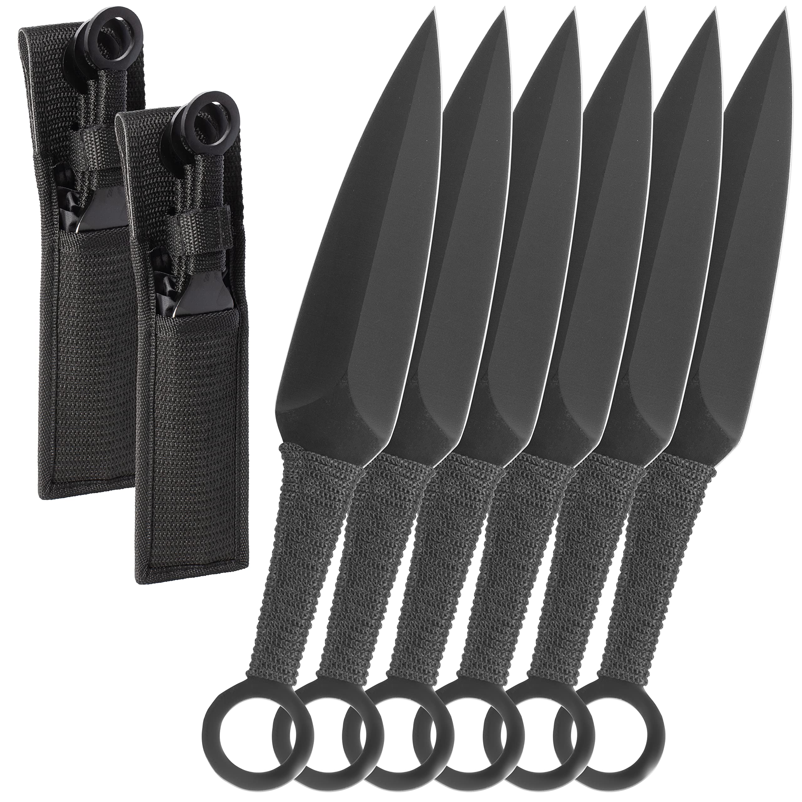VIKING GEAR® 6X EXPENDABLE Wurfmesser Profi Kunai ca. 22,5 cm - Throwing Knife - Trainingsmesser - Gürtelmesser - Wurfmesser Set inklusive Holster aus Nylon - schnelles Werfen Messer schwarz Edelstahl