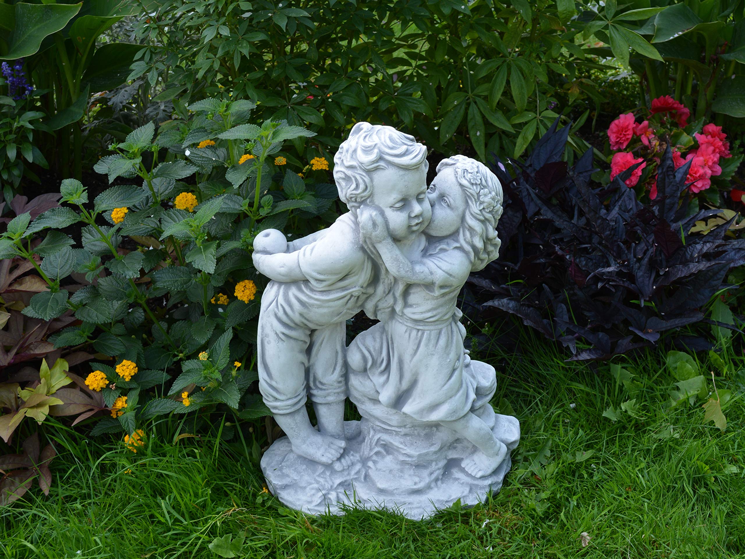 gartendekoparadies.de Statua da giardino per bambini e bambine, statuetta in pietra H. 49 cm, 20 kg, grigia, resistente al gelo, per esterni