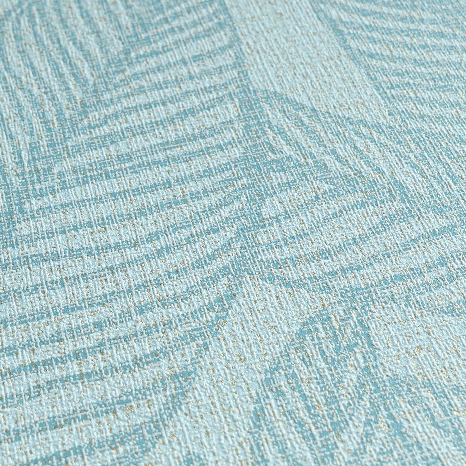 Livingwalls Cosmopolitan 790643 Non-Woven Wallpaper with Leaf Structure in Blue, Gold, Floral Leaves Wallpaper 10.05 m x 0.53 m