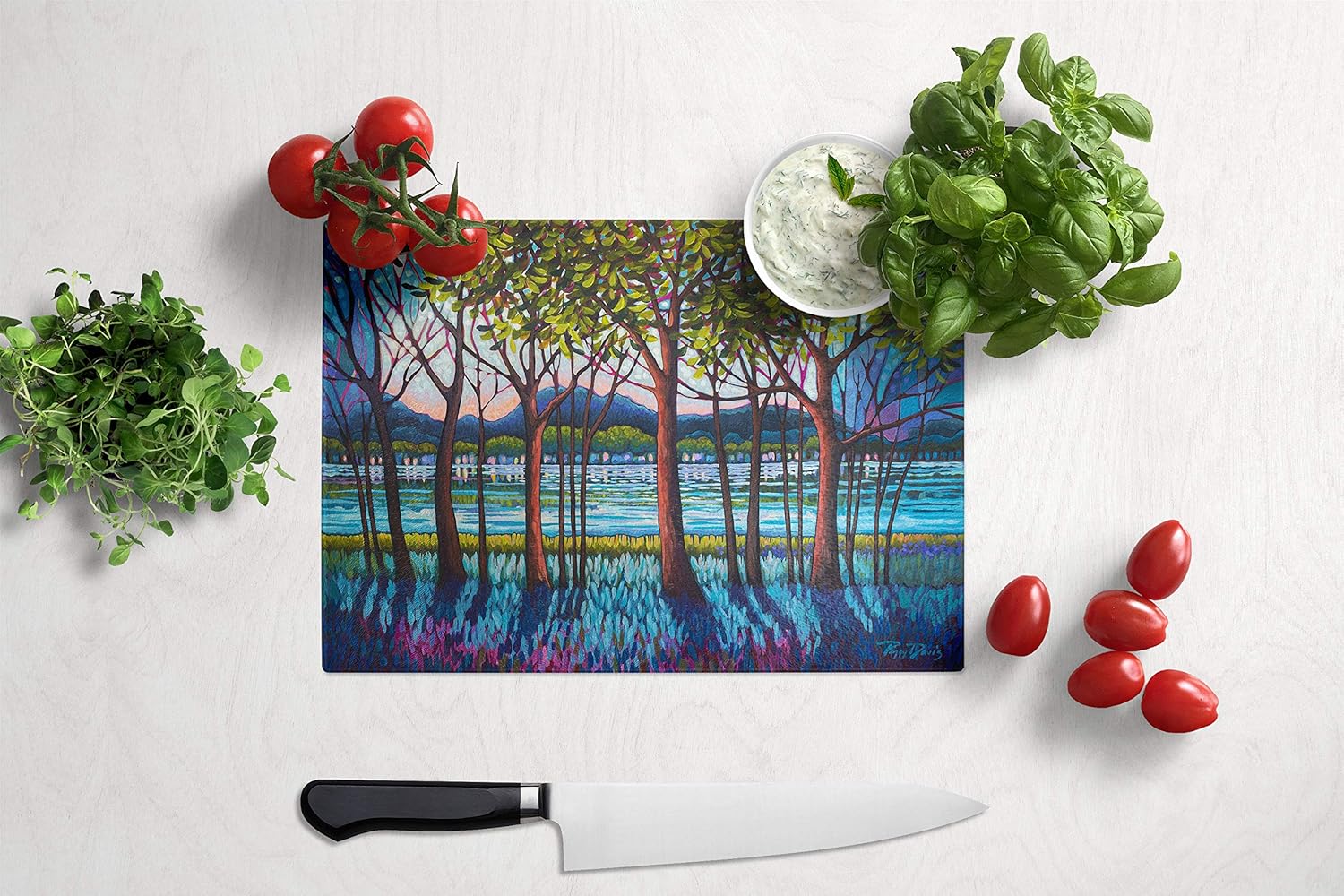 Caroline's Treasures PPD3022LCB Tanzanite River Glass Cutting Board Large Decorative Tempered Glass Kitchen Cutting and Serving Board Large Size Chopping Board