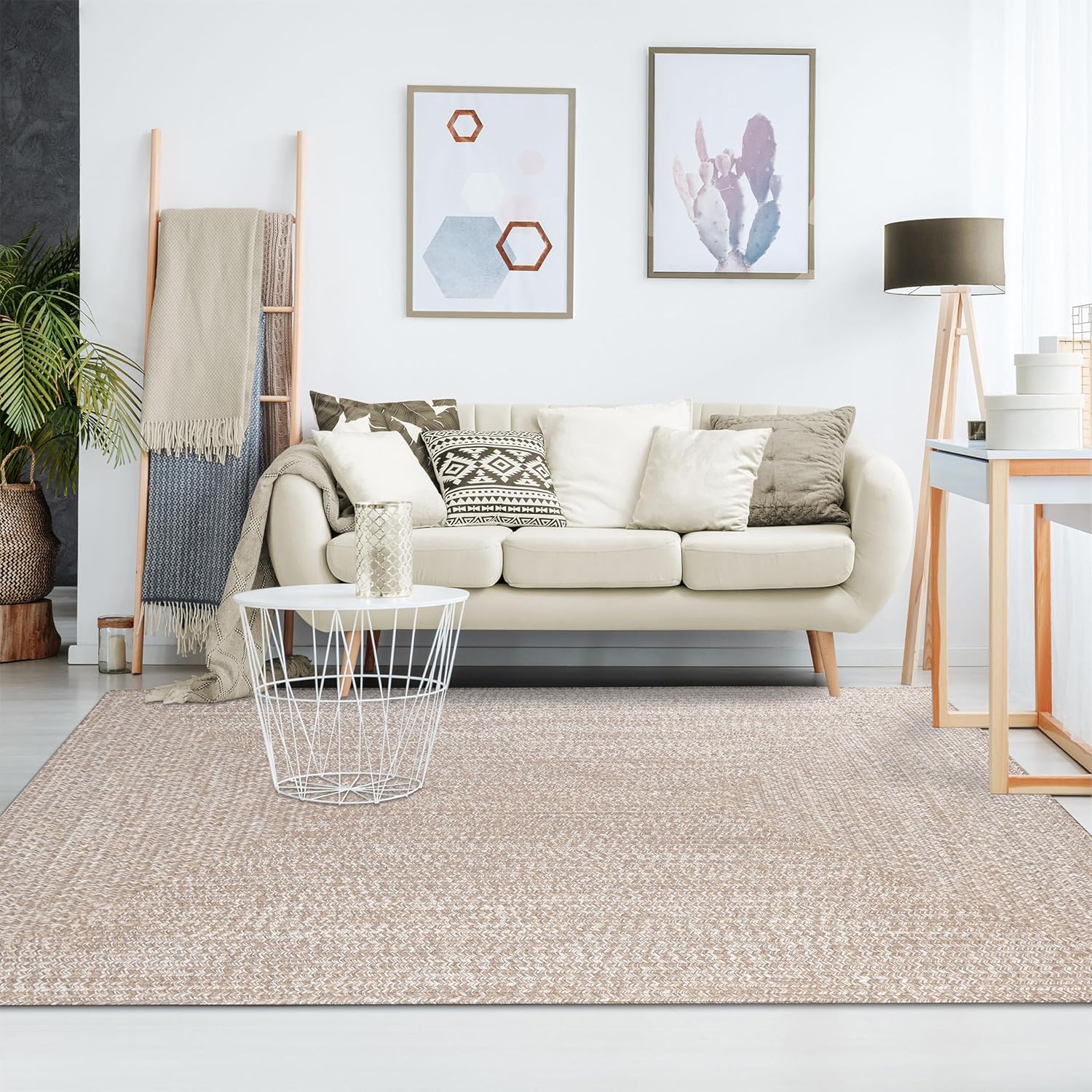 Superior Large Indoor/Outdoor Area Rug, Multi-Tone Reversible Braided Floor Decor for Patio, Front Porch, Entryway, Living Room, Office, Nursery, Artistic Home, 3' x 5', Latte-White